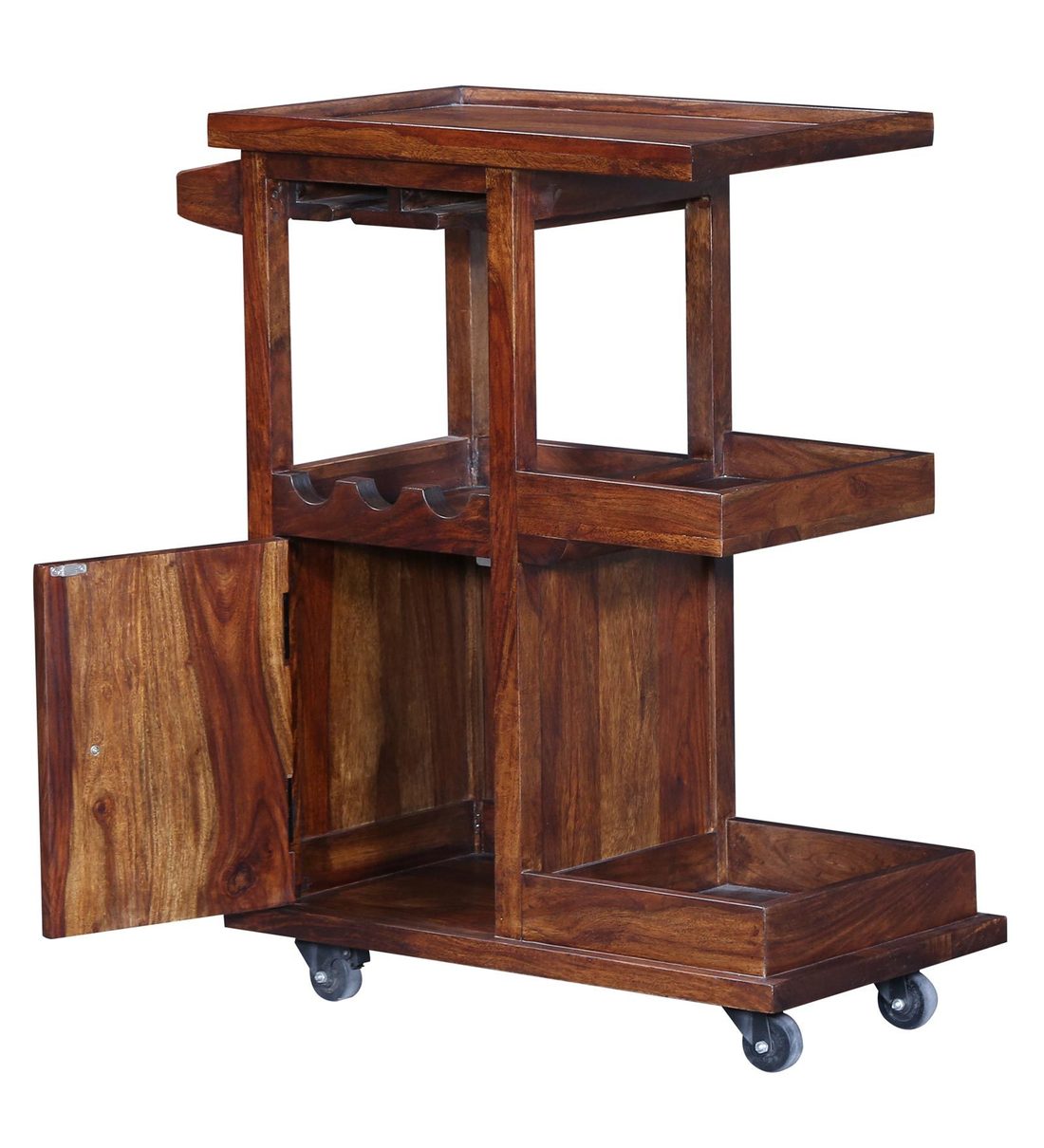 Buy Lerro Solid Wood Bar Trolley in Provincial Teak Finish By