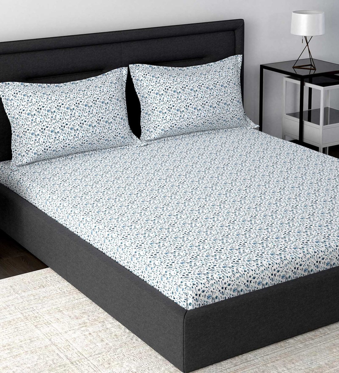 Buy Blue Floral 160 TC Cotton 1 Double Bedsheet with 2 Pillow Covers by