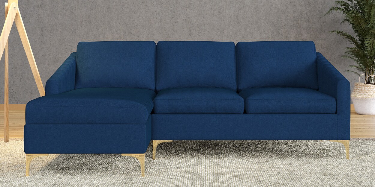 Buy Consuel Velvet RHS Sectional Sofa (2 + Lounger) in Blue Colour Online Contemporary RHS