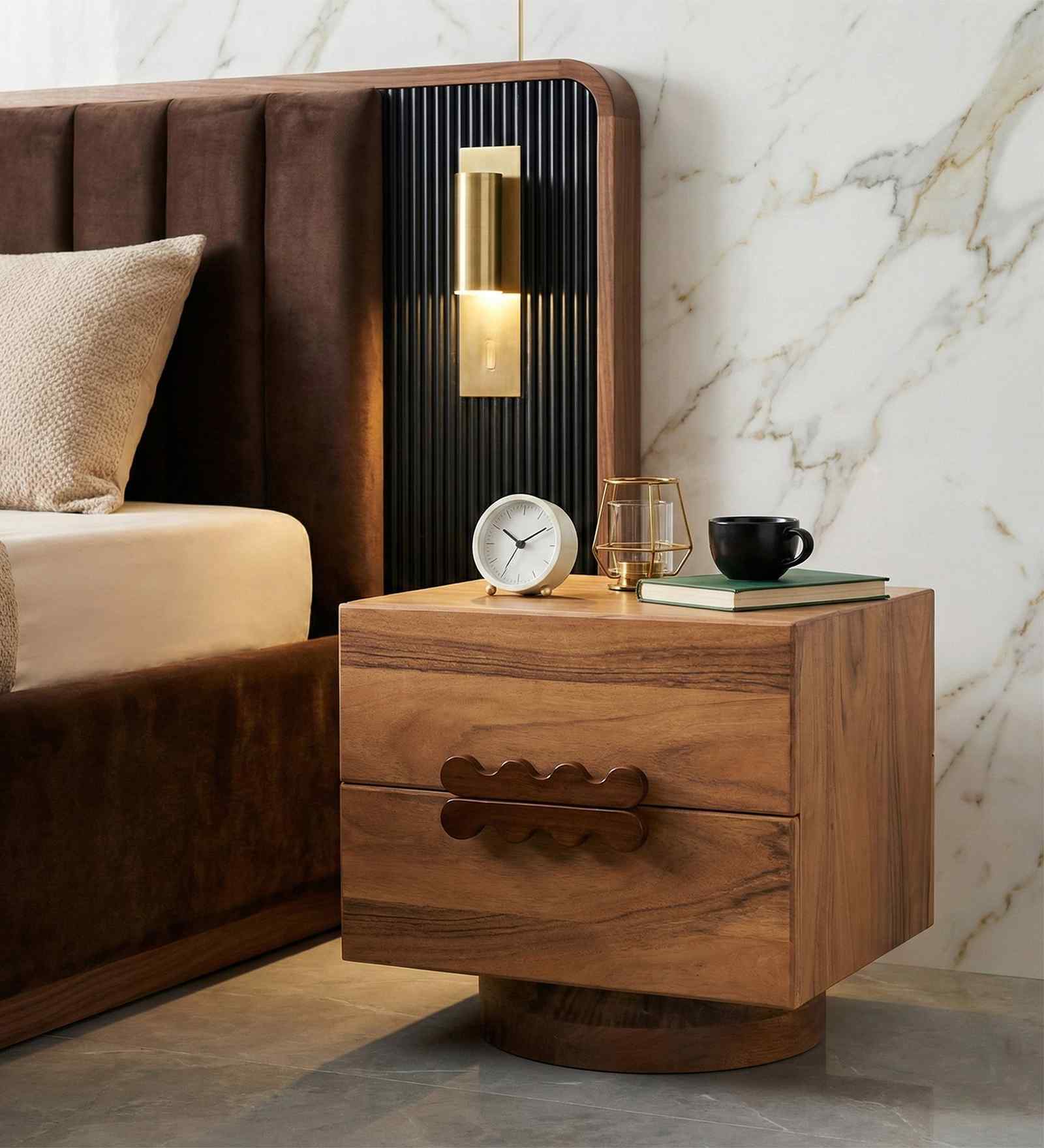 Le Dame Bedside With In Acacia Wood Finish