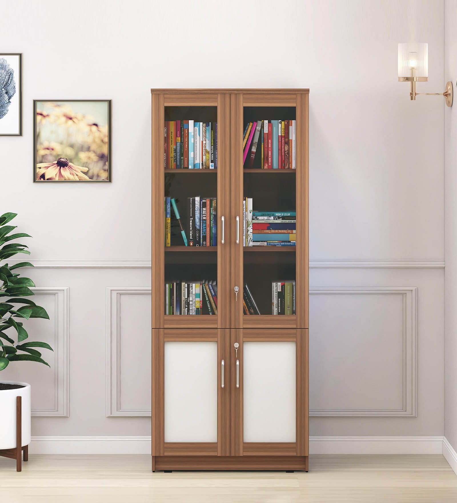 Leader Book Case in Leon Teak Finish With Lock