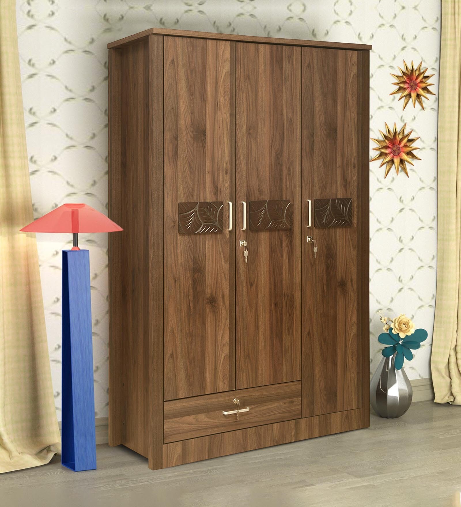Leaf 3 Door Wardrobe in Wenge Finish