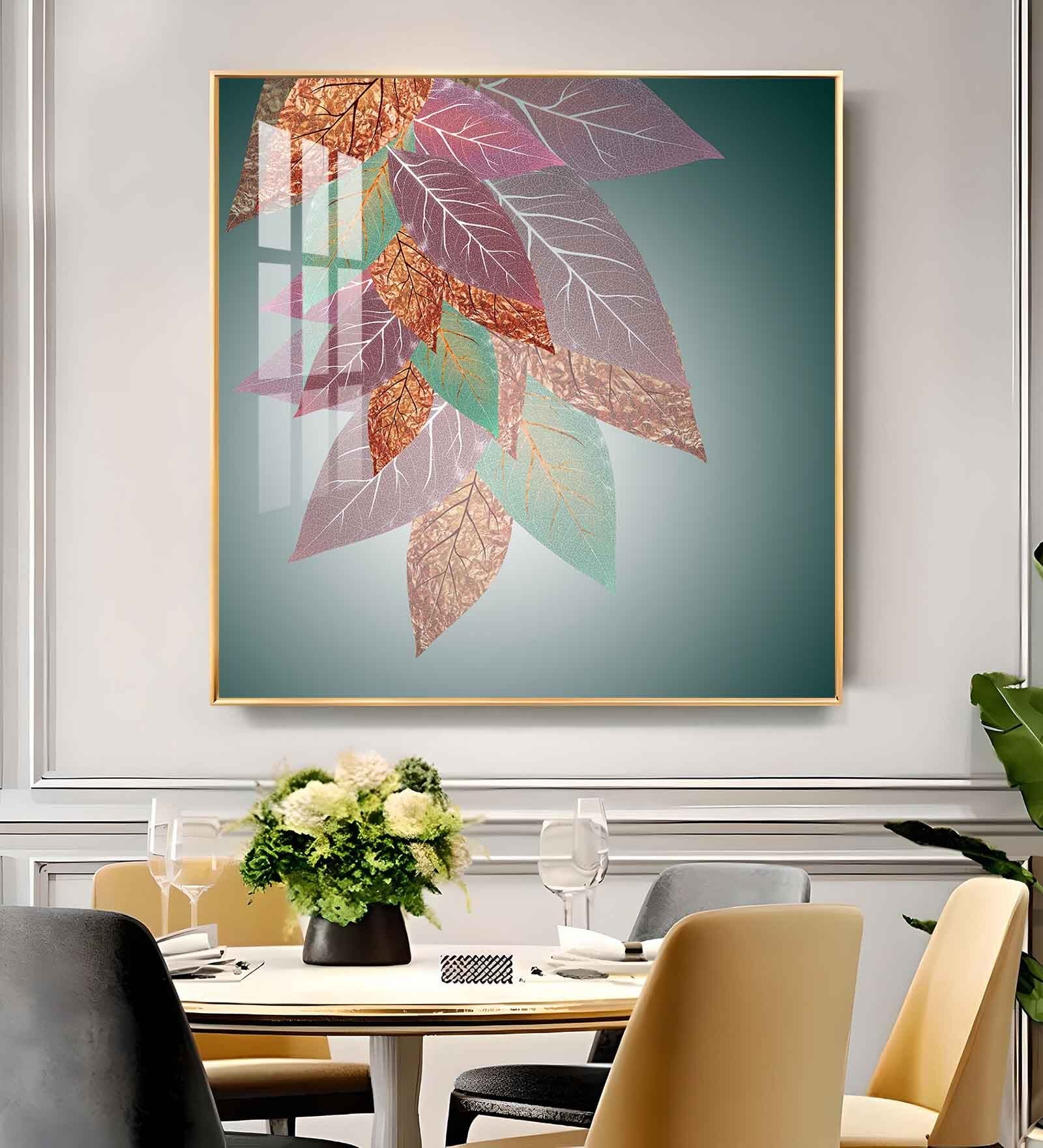Leaf Abstraction Glass Finish Square Wall Art