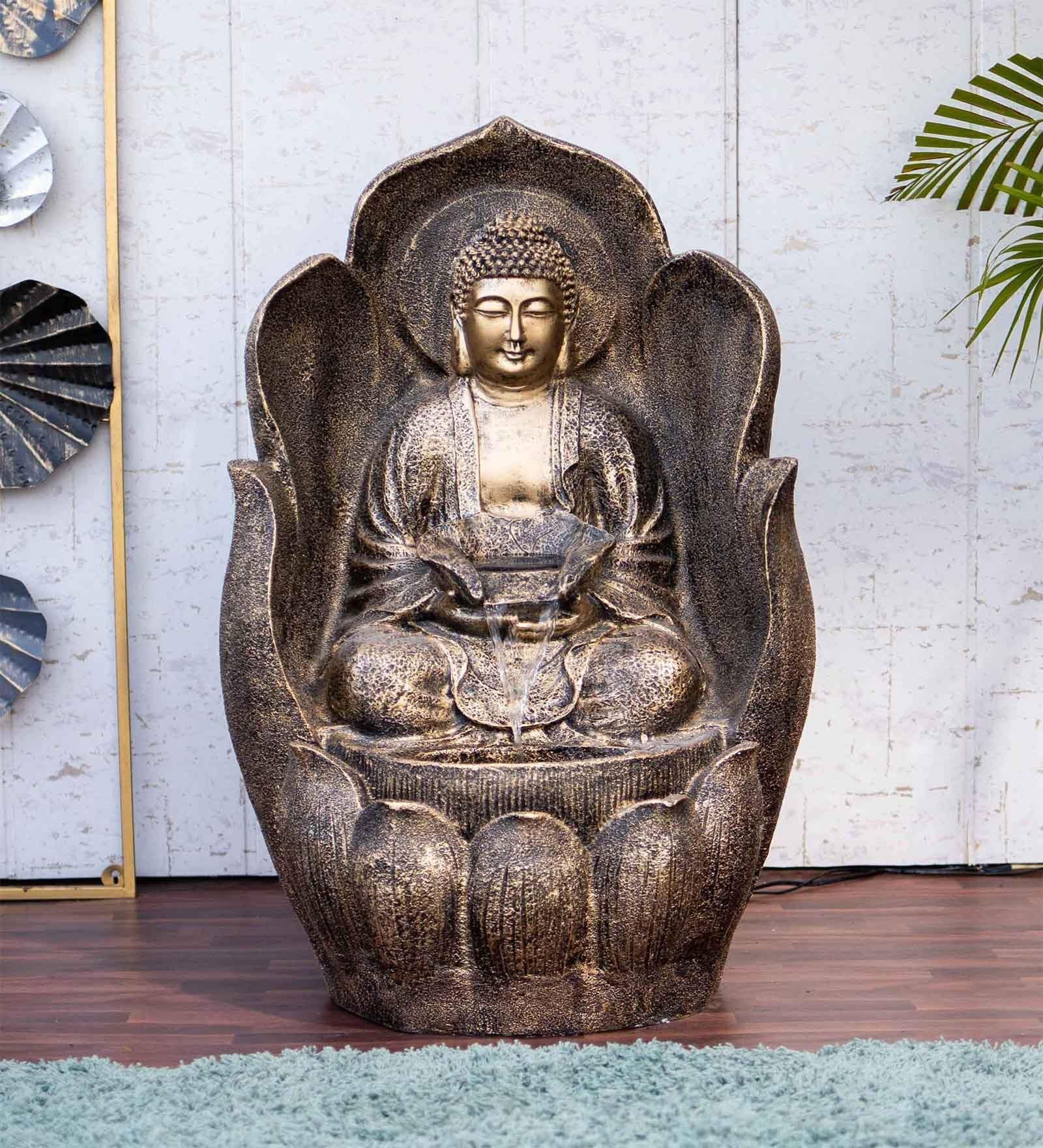 Leaf Buddha Antique Gold Fiber Glass Indoor Fountain