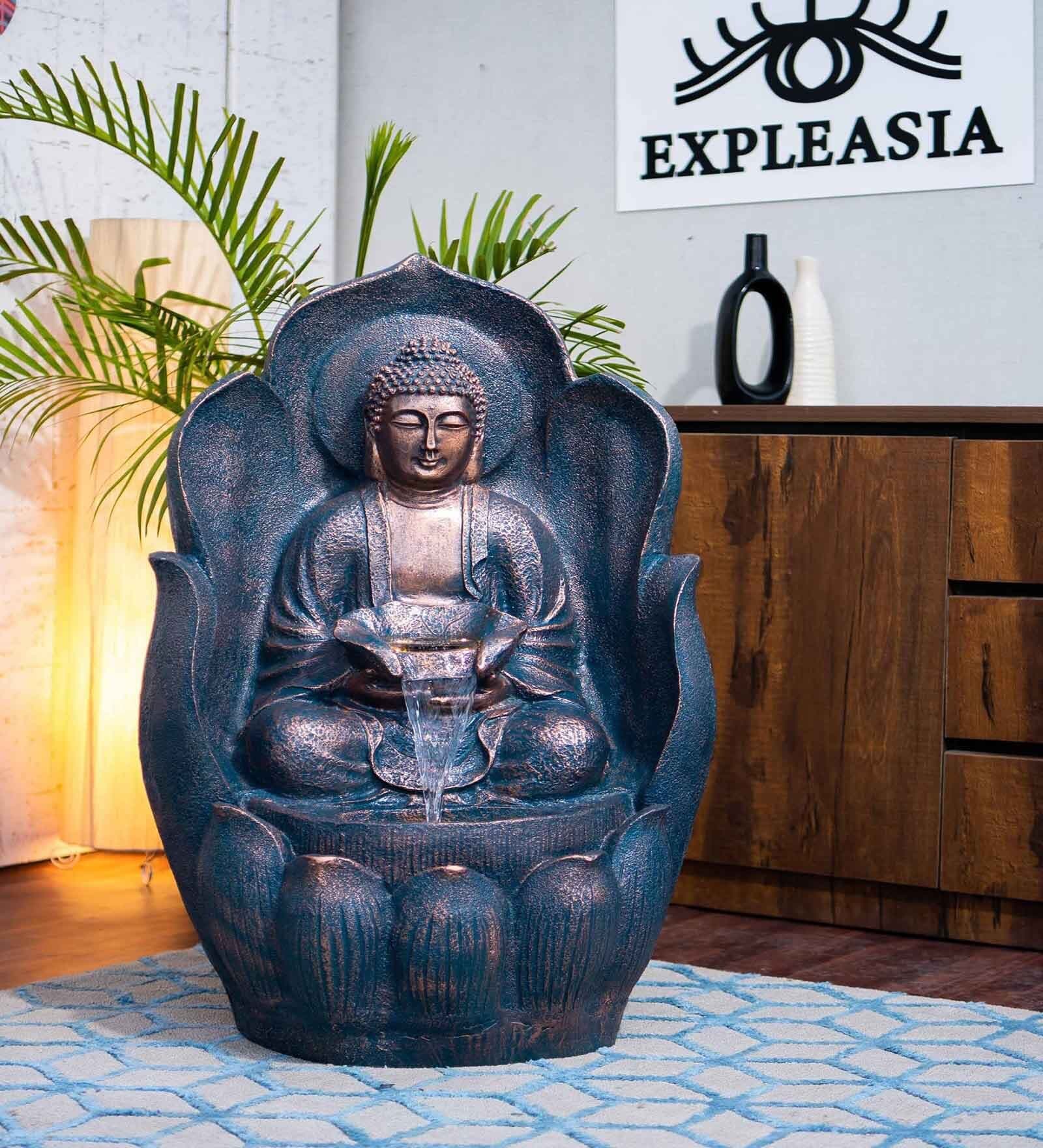 Leaf Buddha Jade Green & Copper Fiber Glass Indoor Fountain