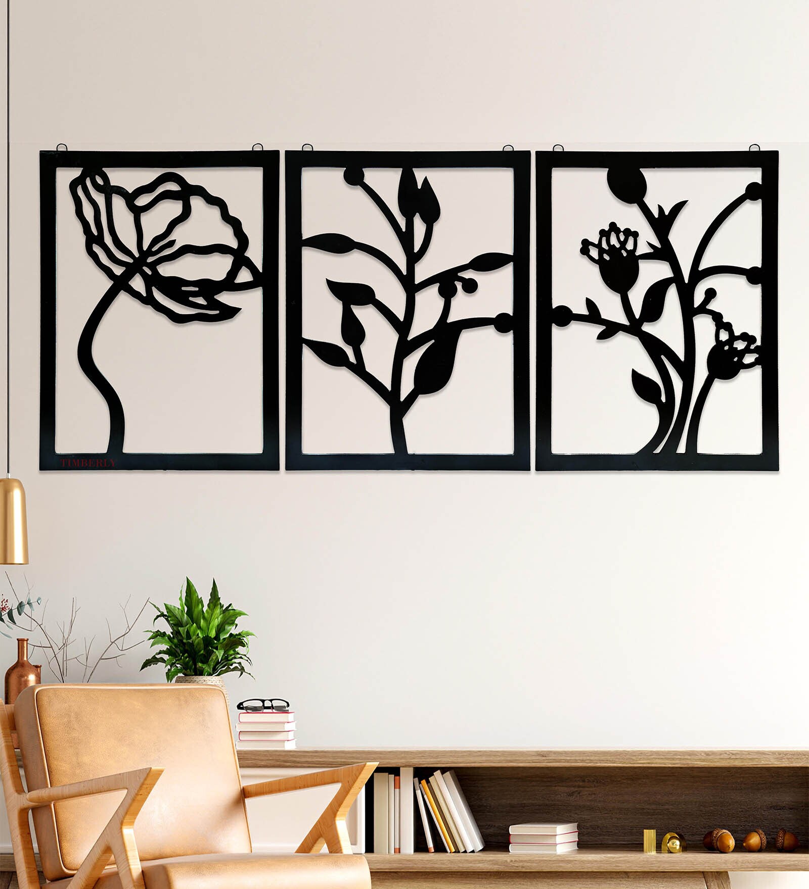 Buy Leaf Design MDF Wall Art Panel in Black Colour by Timberly at 64