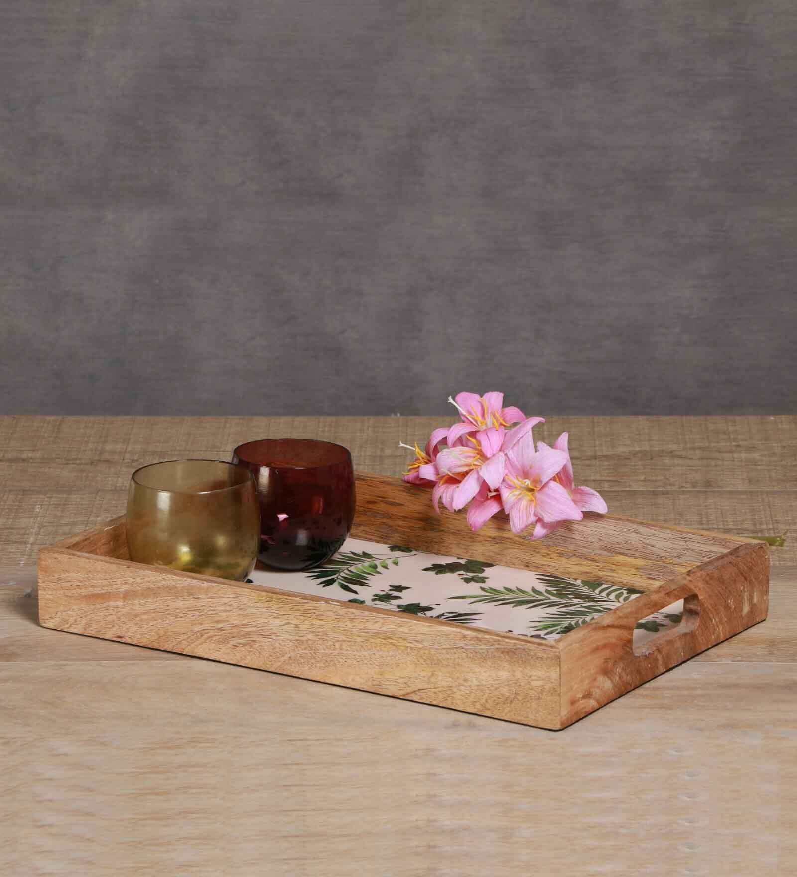 Reflections Natural Brown Wood and Enamel Serving Tray