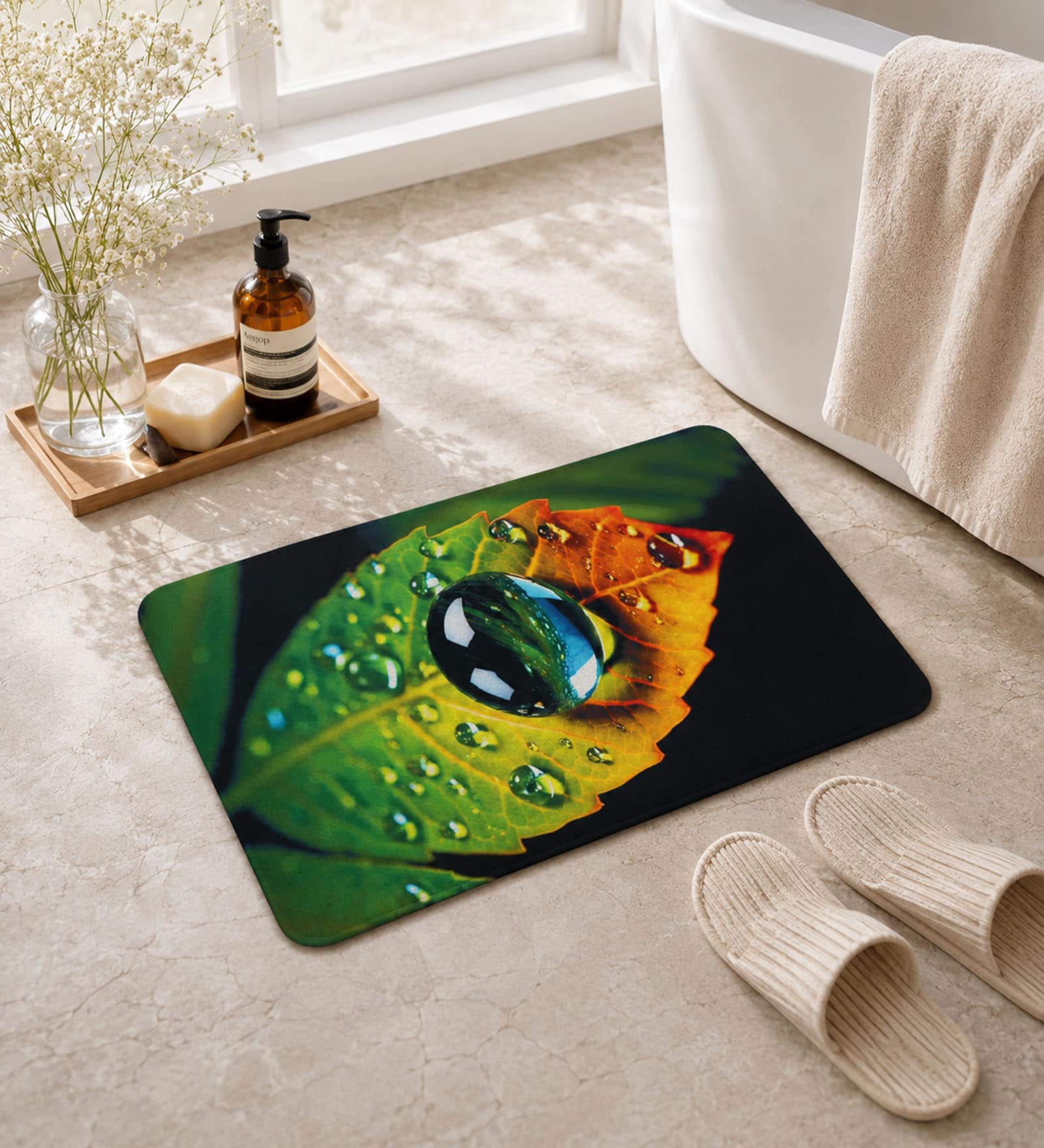 Leaf Printed Rubber 22x14 Inches Anti Skid Bath Mat