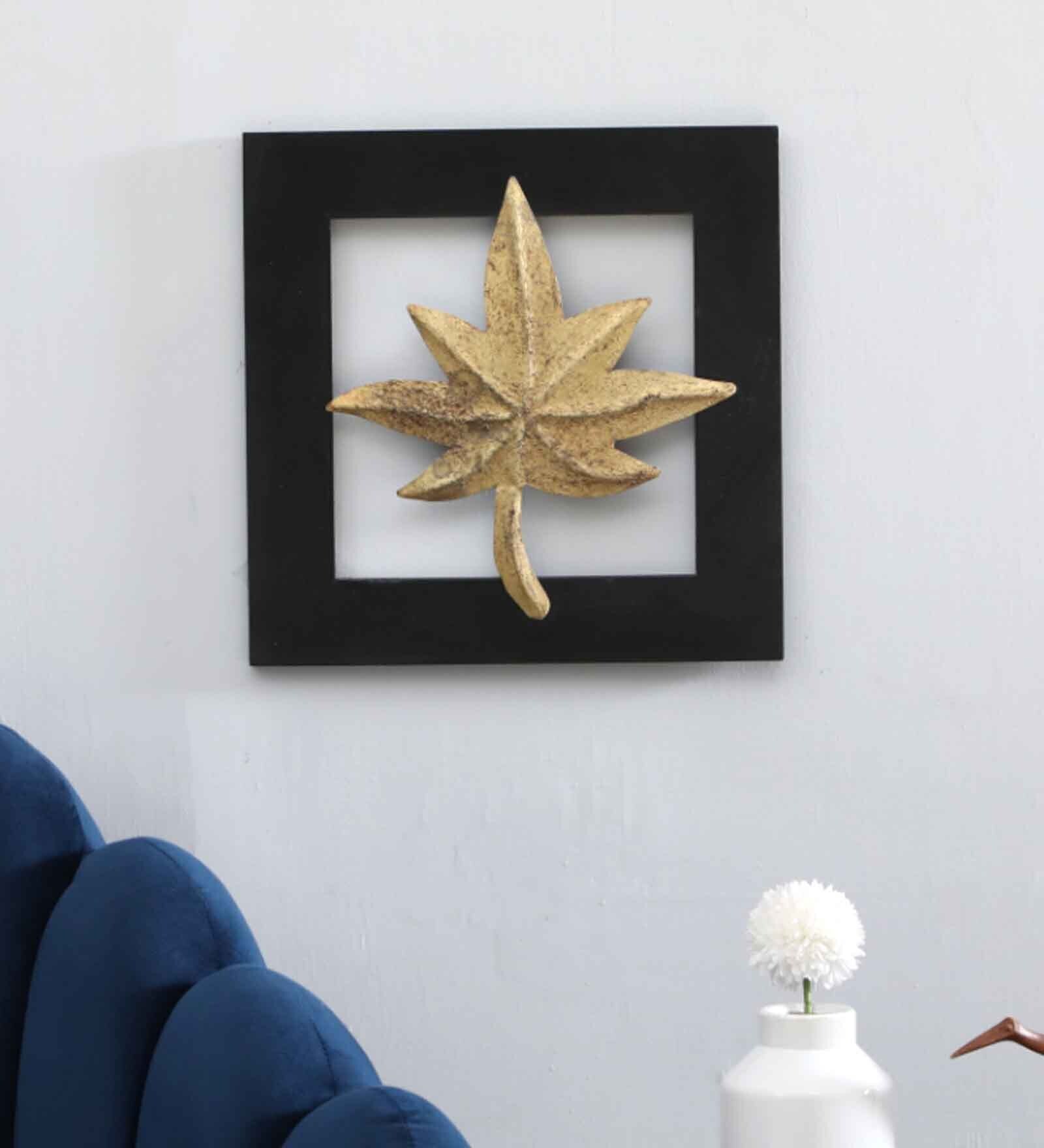 Leafy Gold Iron & Wooden Hanging Wall Art