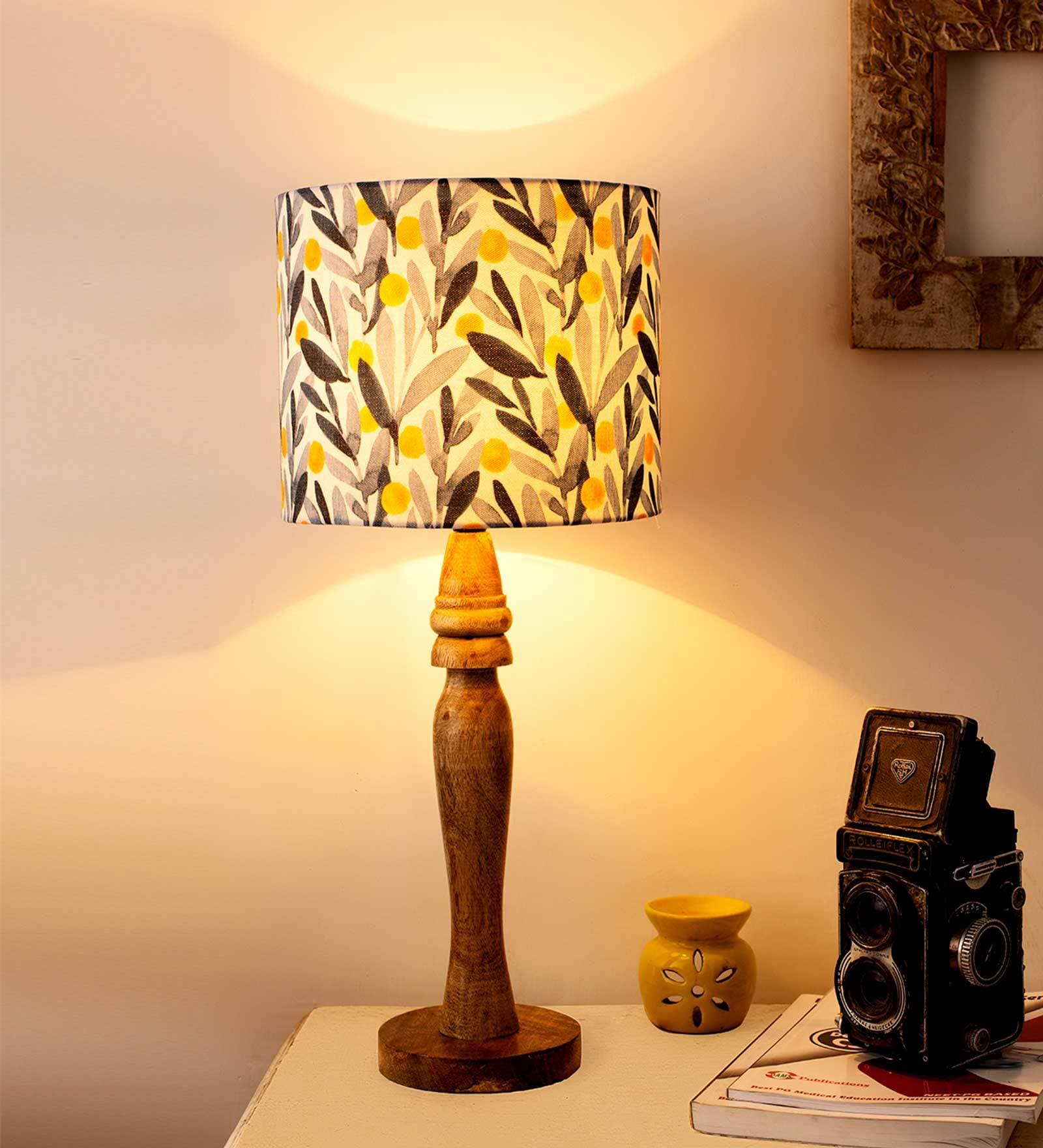 Leafy Impressiom Multicolor Canvas Shade Table Lamp with Brown Base