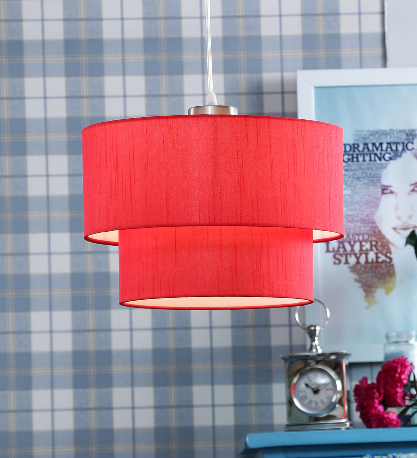 Red Fabric Single Hanging Light