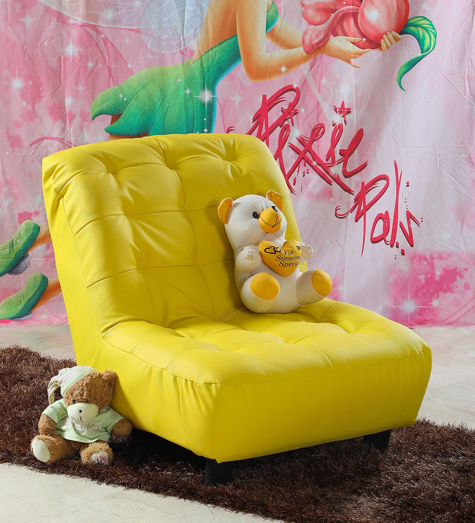 Laze Solid Wood Kids Sofa in Yellow Colour