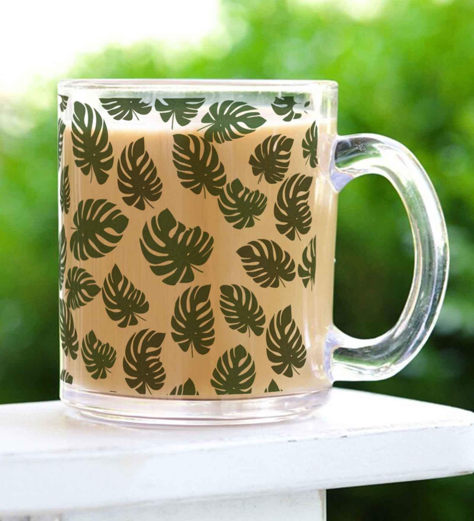 Leaves Transparent 350ml Glass Coffee Mug