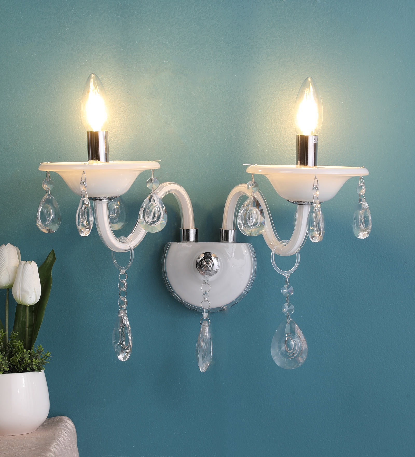 Messina Crystal Candle Wall Light (White)