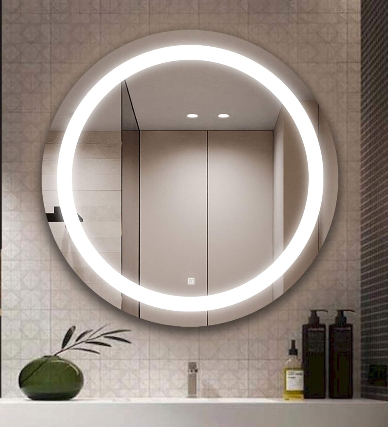 Silver Glass Fort LED Mirror