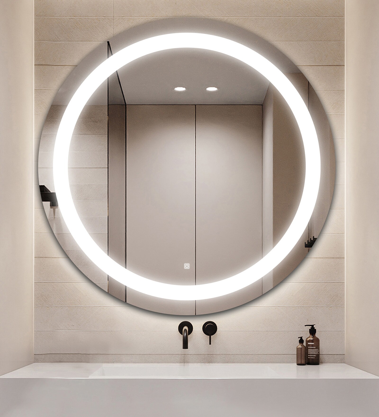 Silver Glass Graphic LED Mirror