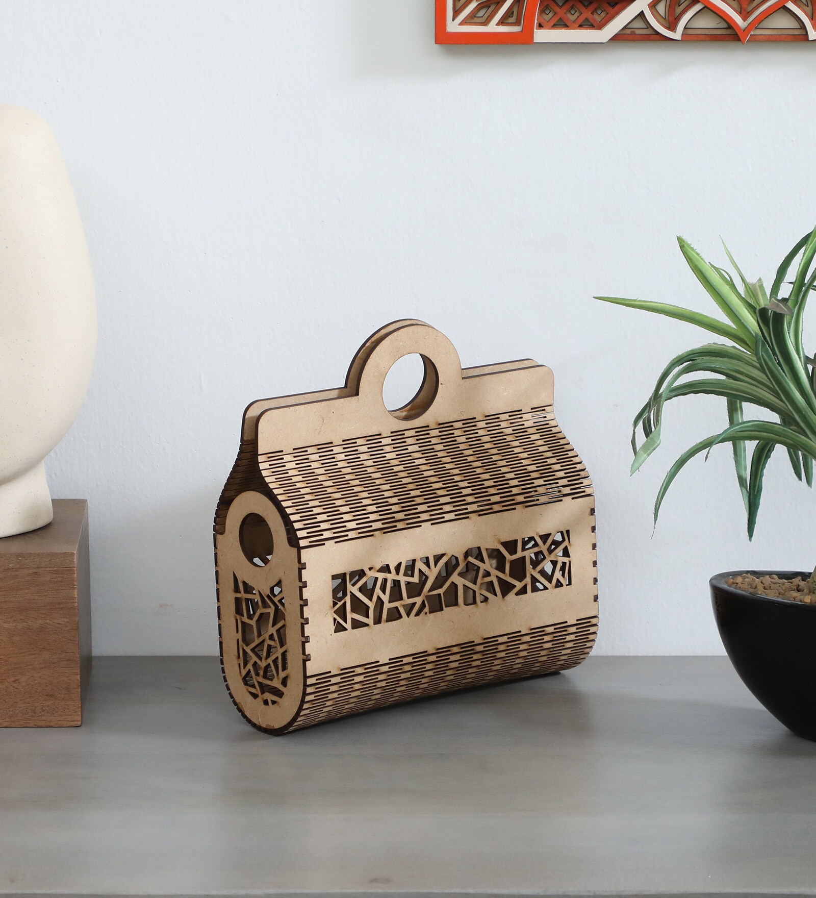 Laser Cut Design Brown Hand Bag Shaped MDF Desk Organizers