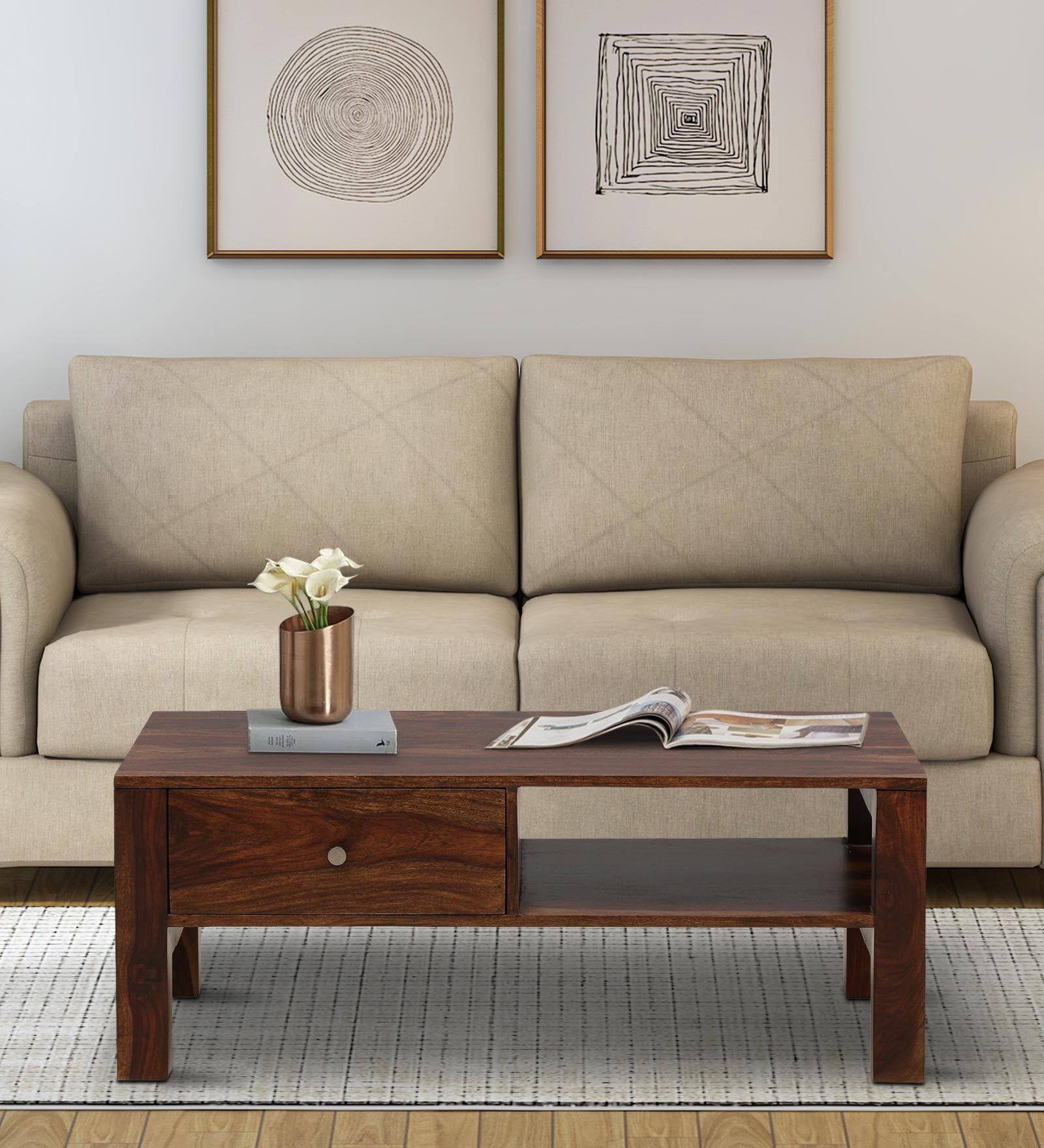 Leeds Sheesham Wood Coffee Table in Scratch Resistant Provincial Teak Finish