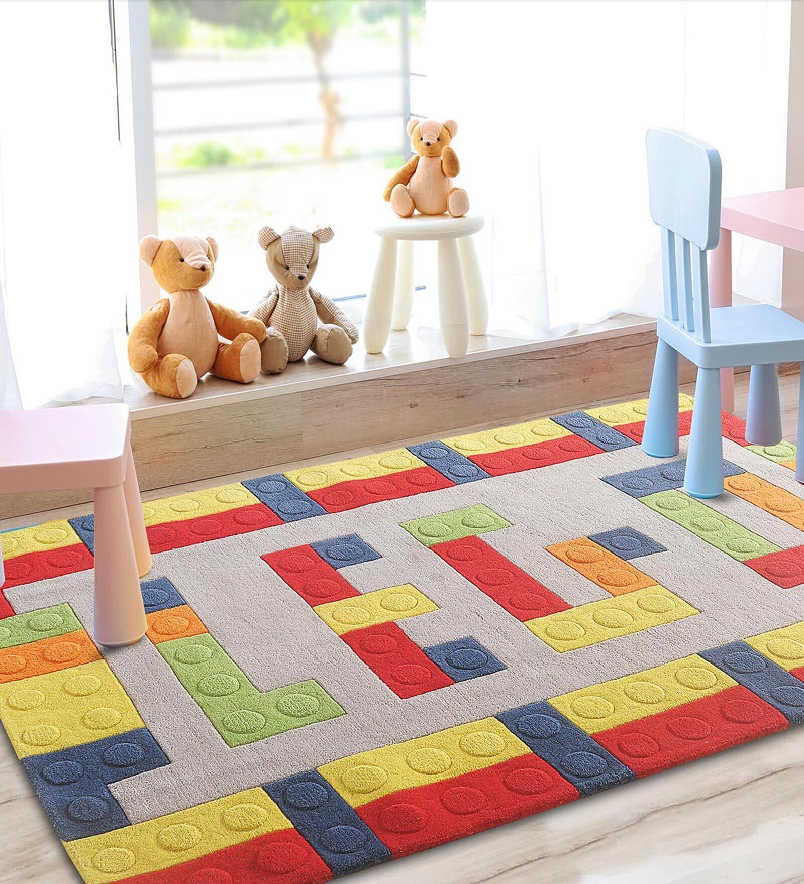 Multicolor Abstract Wool 3 ft x 5 ft Kids Carpet
