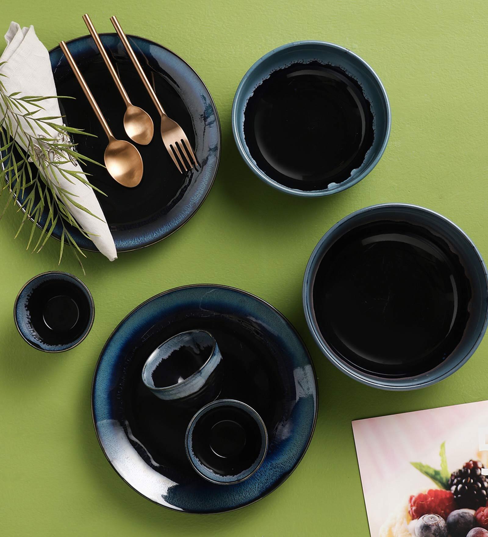 Leher 10 Pcs Blue Ceramic Dinnerware Set