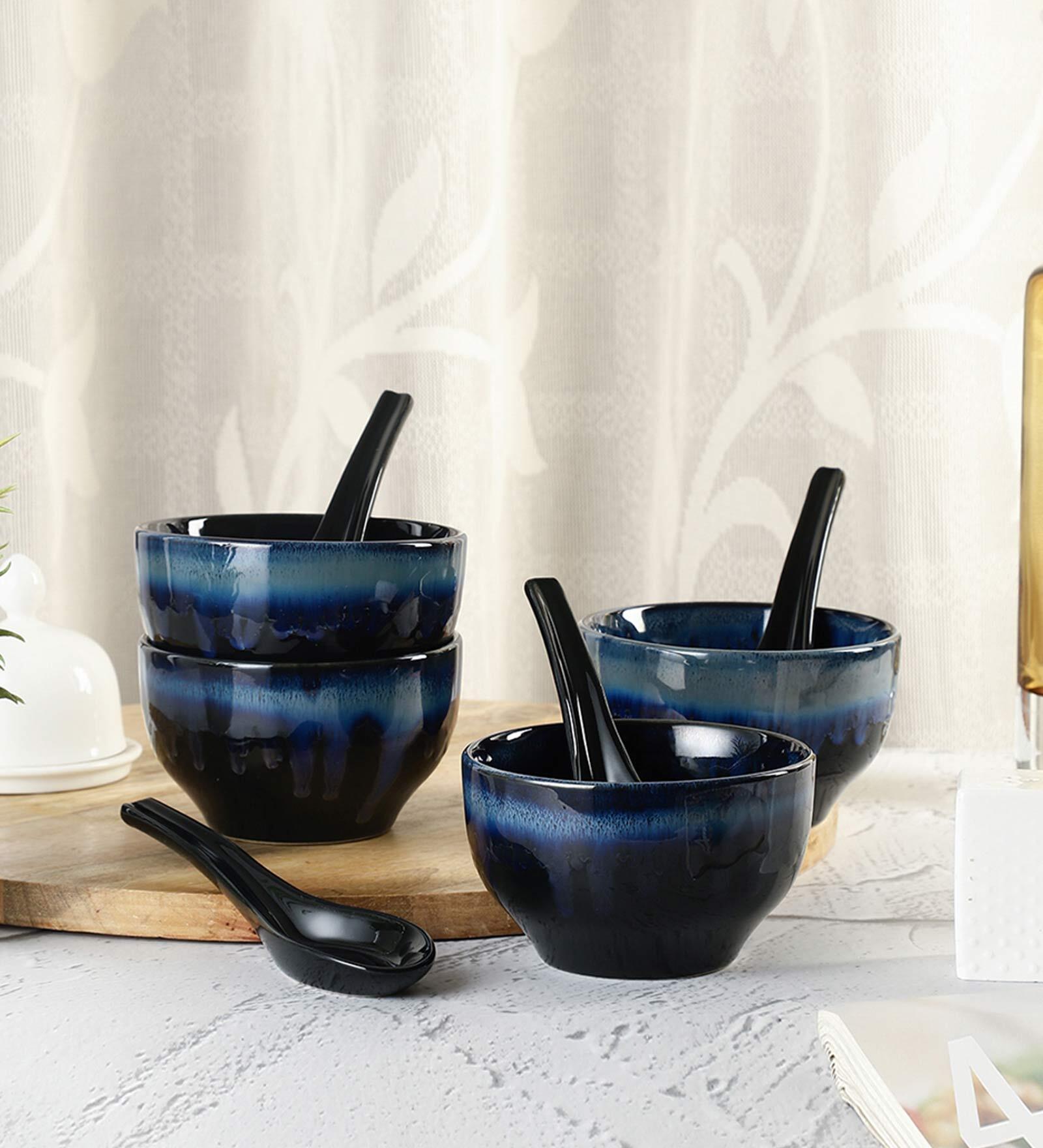 Leher 275ml Shade of Blue Ceramic (Set of 4) Dinner Bowl