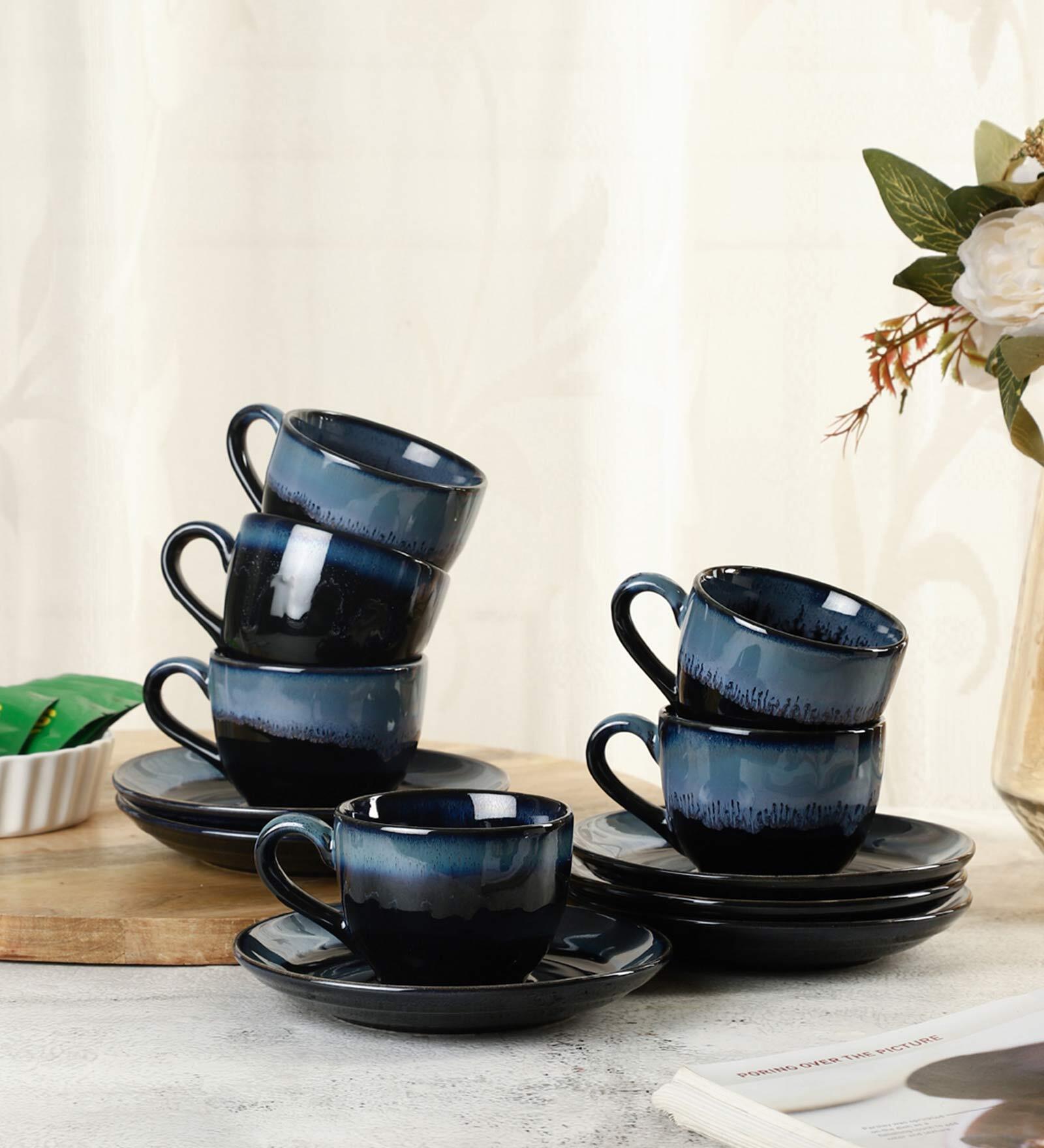 Leher 100ml Blue (Set of 12) Ceramic Tea Cup & Saucer Set