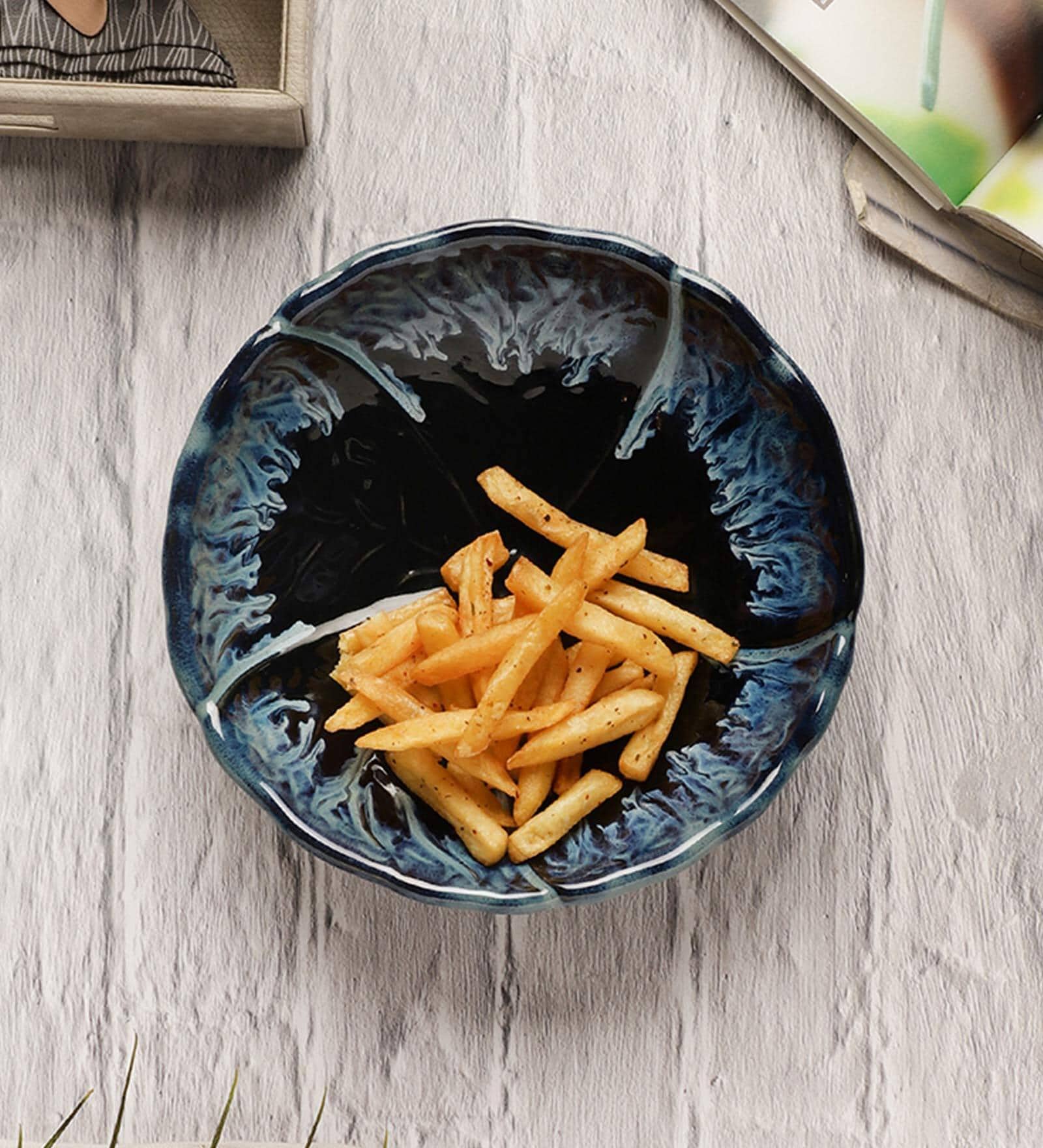 Leher- Round Dark Blue 8 Inch Ceramic Appetizer Platter