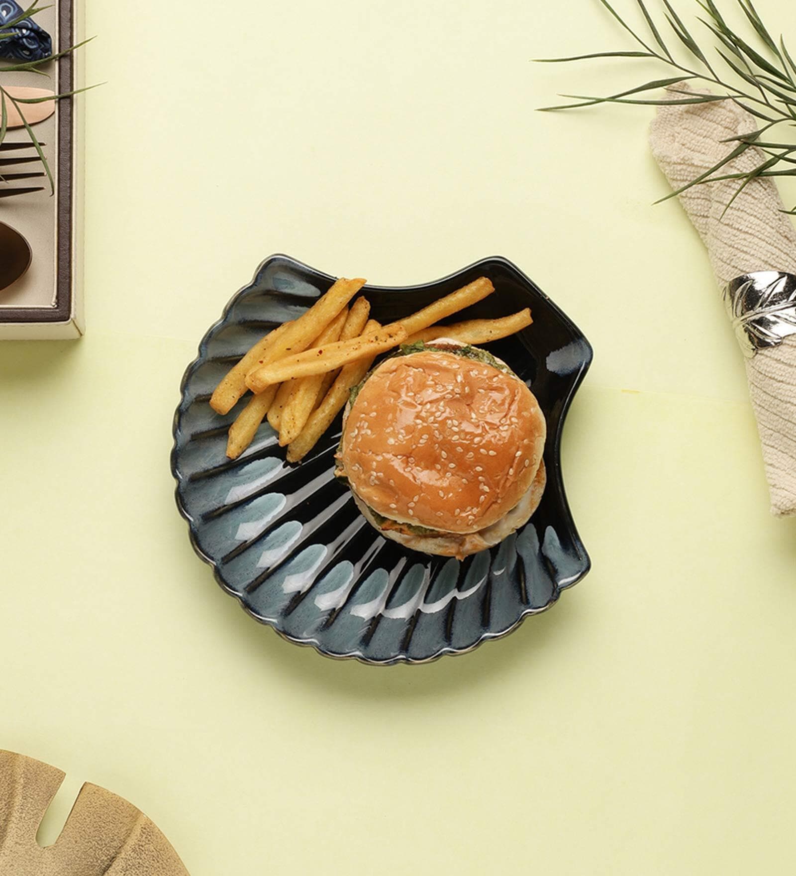 Leher Shelled Blue 8 Inch Ceramic Appetizer Platter Leher Shelled Blue 8 Inch Ceramic Appetizer Platter