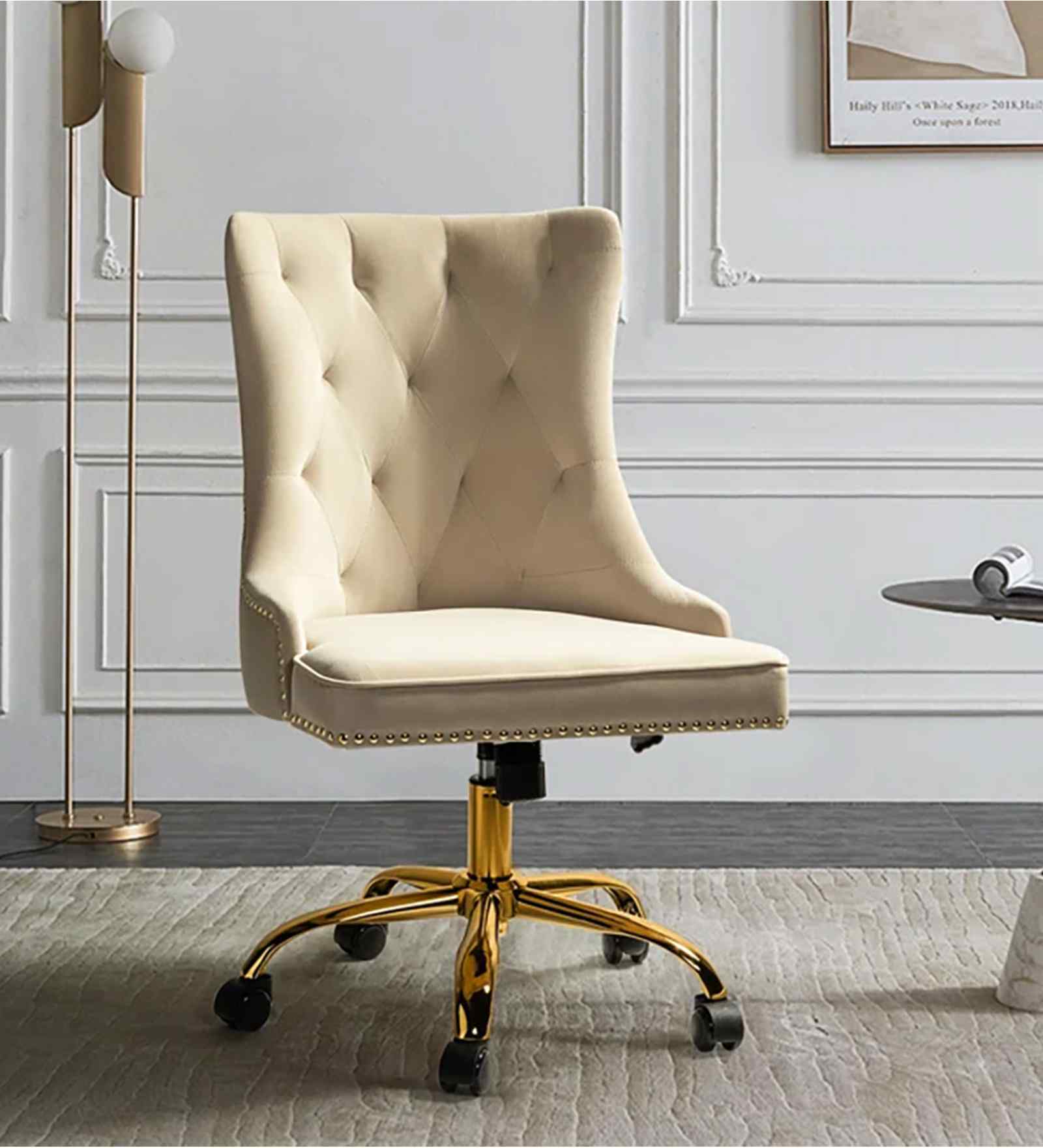 Leisel Velvet Fabric Executive Chair In Beige Colour