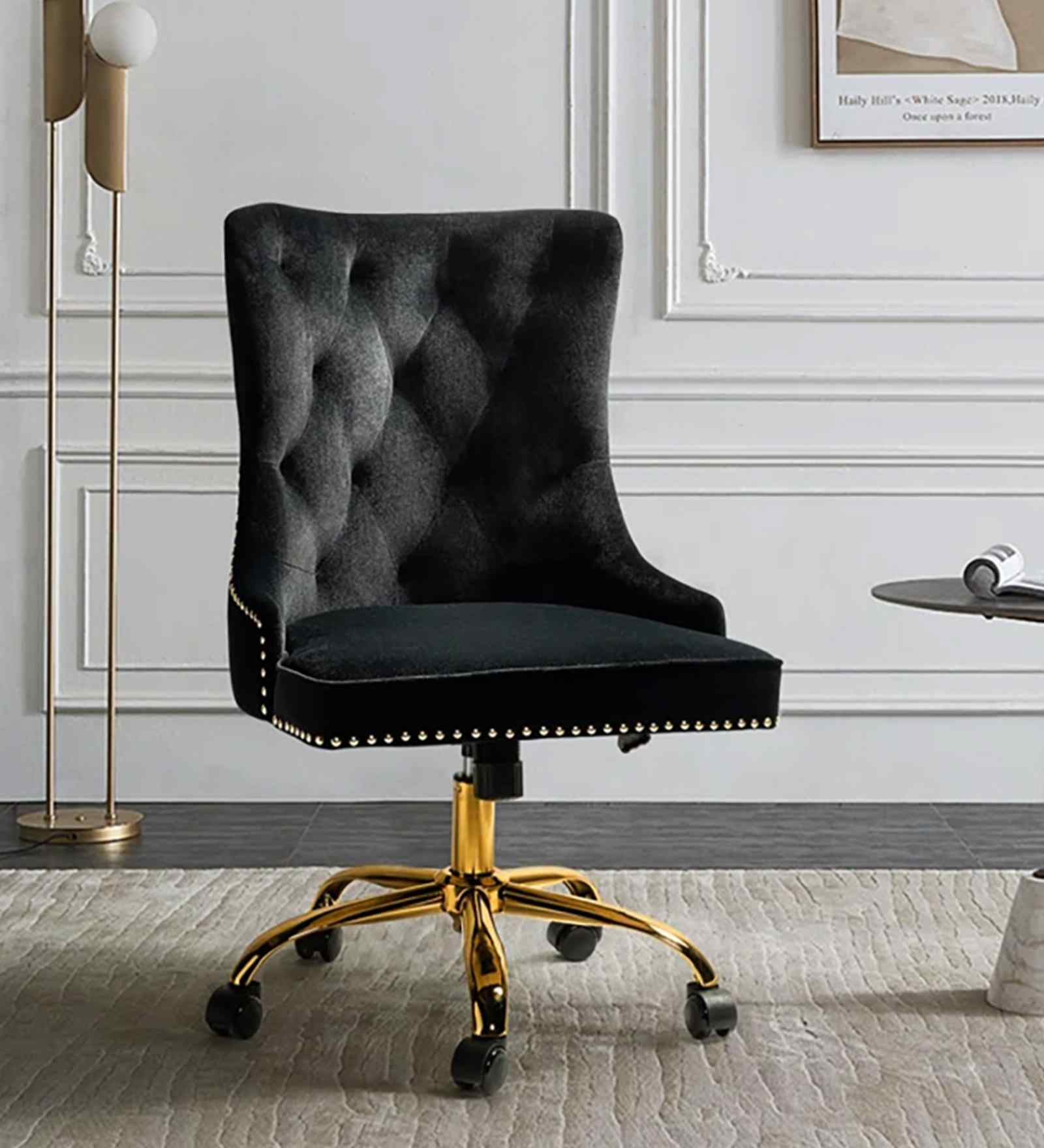 Leisel Velvet Fabric Executive Chair In Black Colour