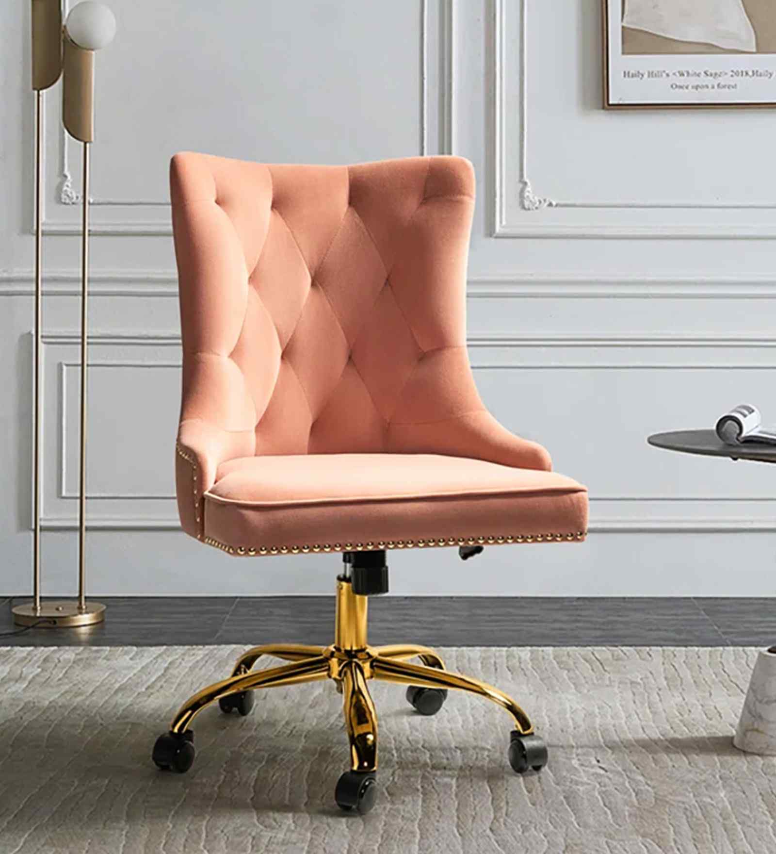 Leisel Velvet Fabric Executive Chair In Pink Colour