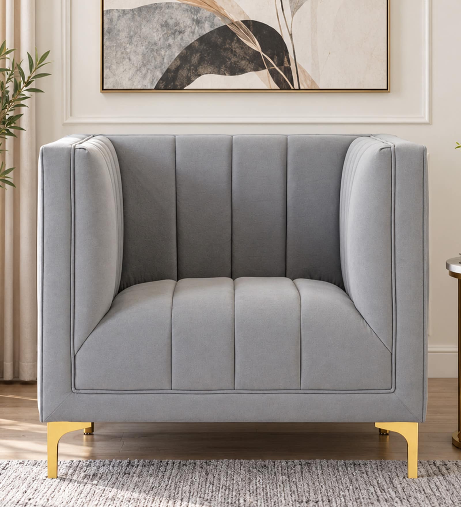 Lem Velvet 1 Seater Sofa In Grey Colour