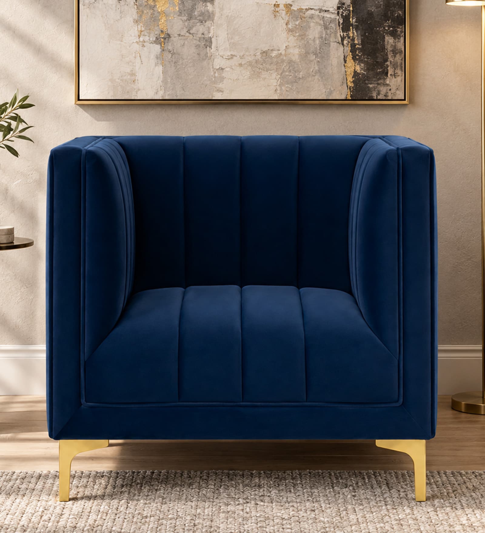 Lem Velvet 1 Seater Sofa in Navy Blue Colour