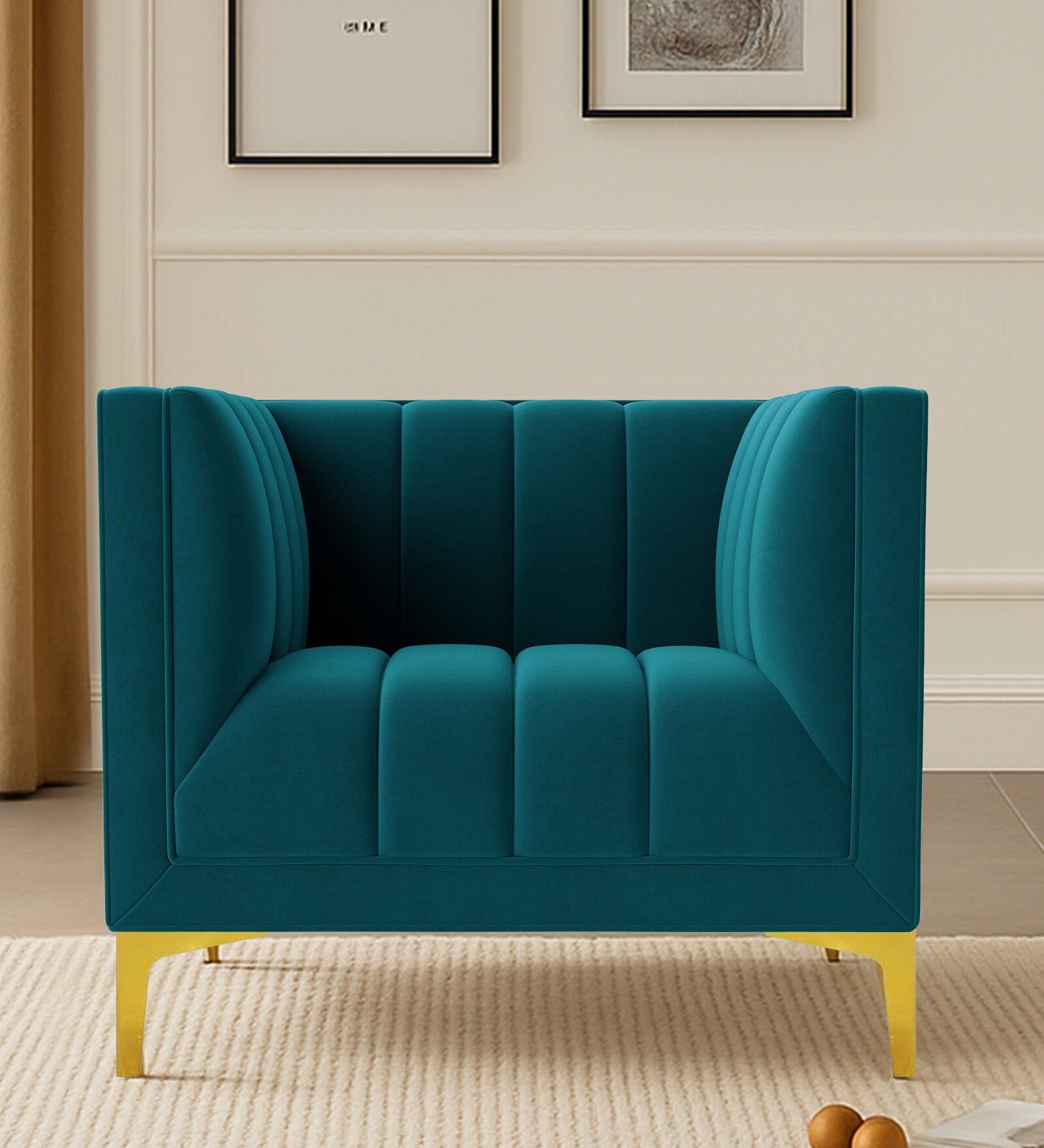 Lem Velvet 1 Seater Sofa in Teal Blue Colour