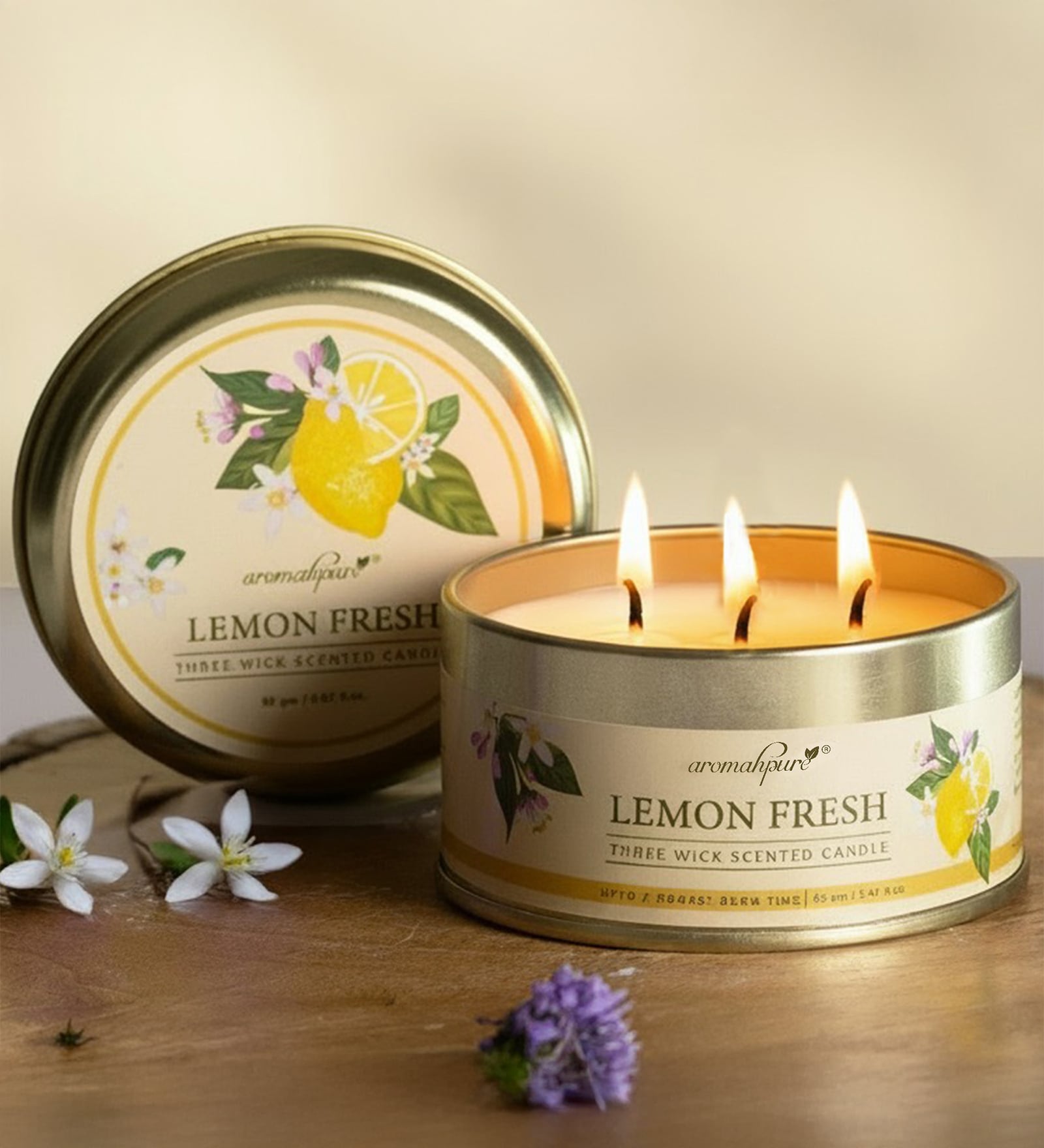 Lemon 3 Wick Scented Candle in Container with Lid