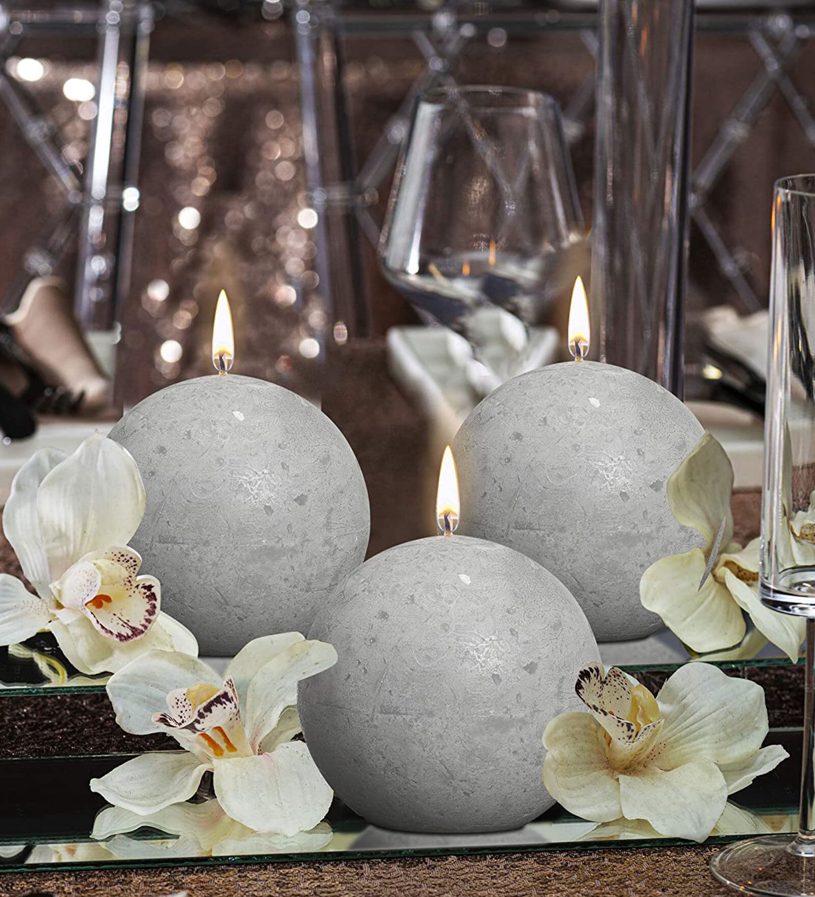 Lemon Grass Set Of 3 Light Grey Wax Decorative Candles