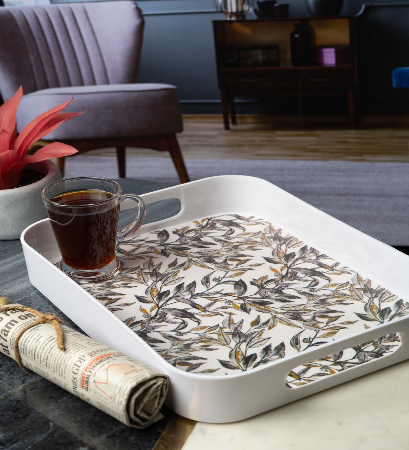 Multicolour Contemporary Melamine Square Serving Tray
