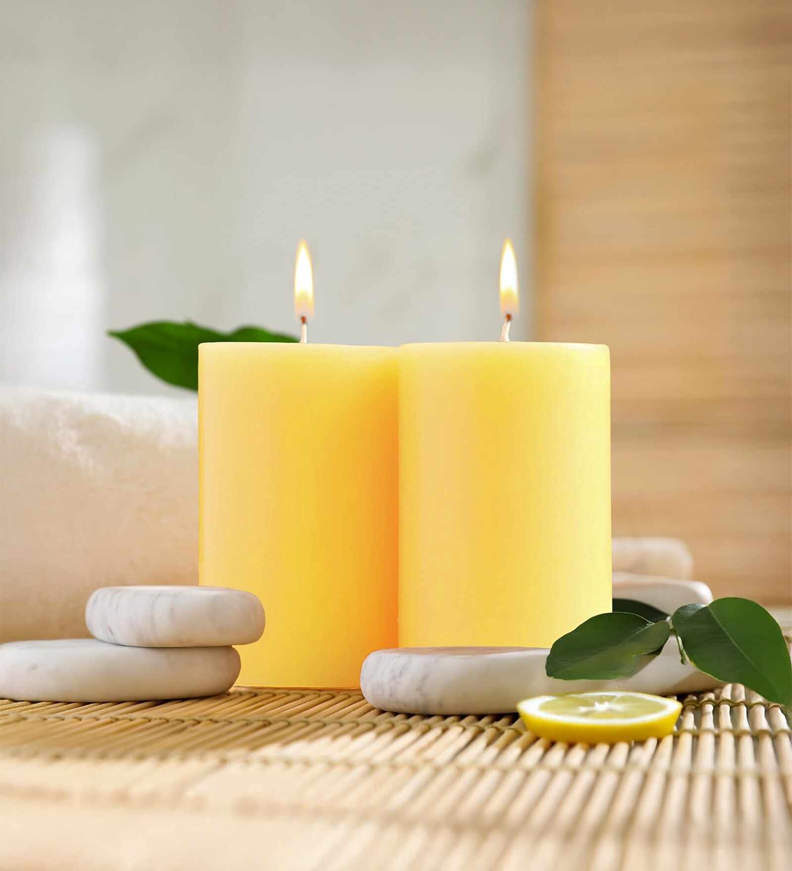 Lemon Scented Pillar Candle Set of 2