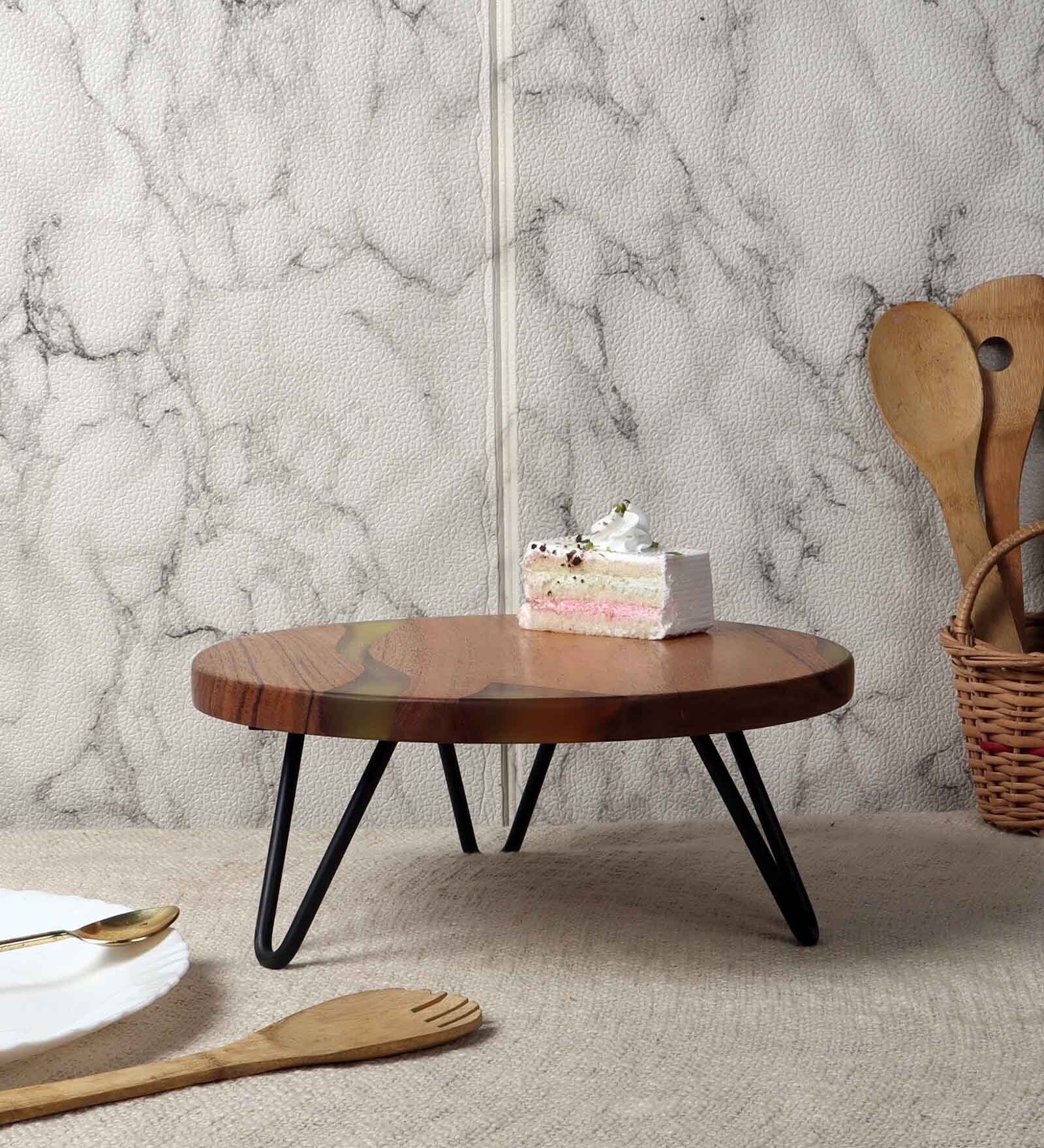 Lemon Yellow Wood Handcrafted Cake Stand