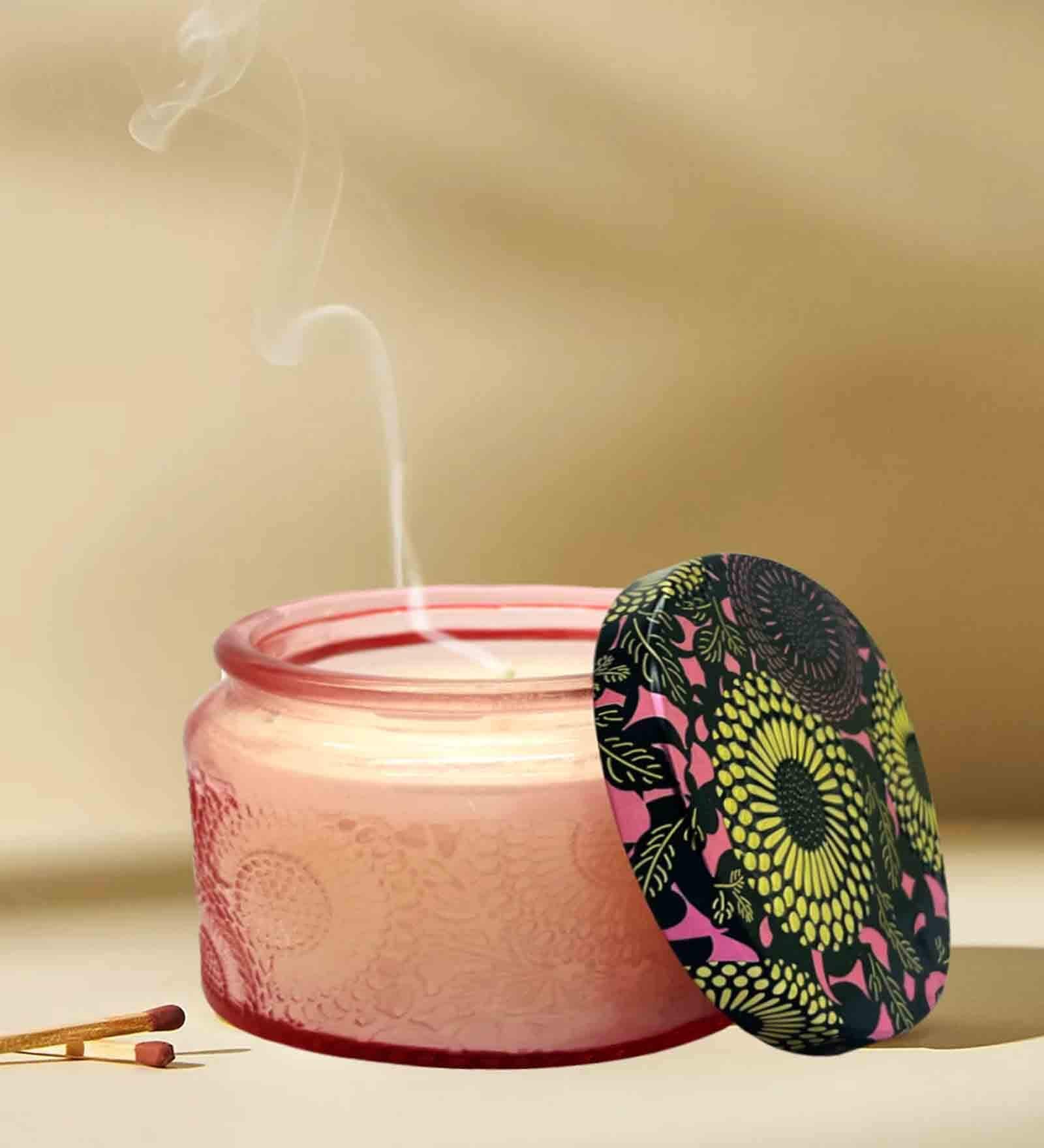 Buy Lemongrass Aroma Pink Glass Scented Jar Candle at 17 OFF by CRAFX