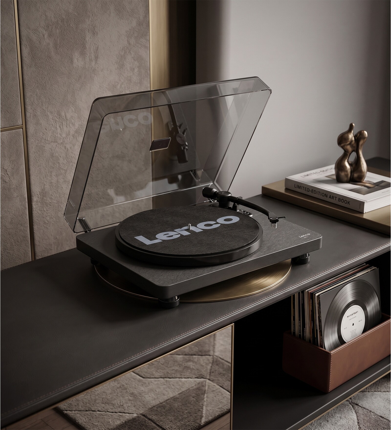 Lenco L-30 Vinyl Record Player Bluetooth Turntable (33/45 RPM) Semi-Automatic Belt Drive, Black Ash Colour