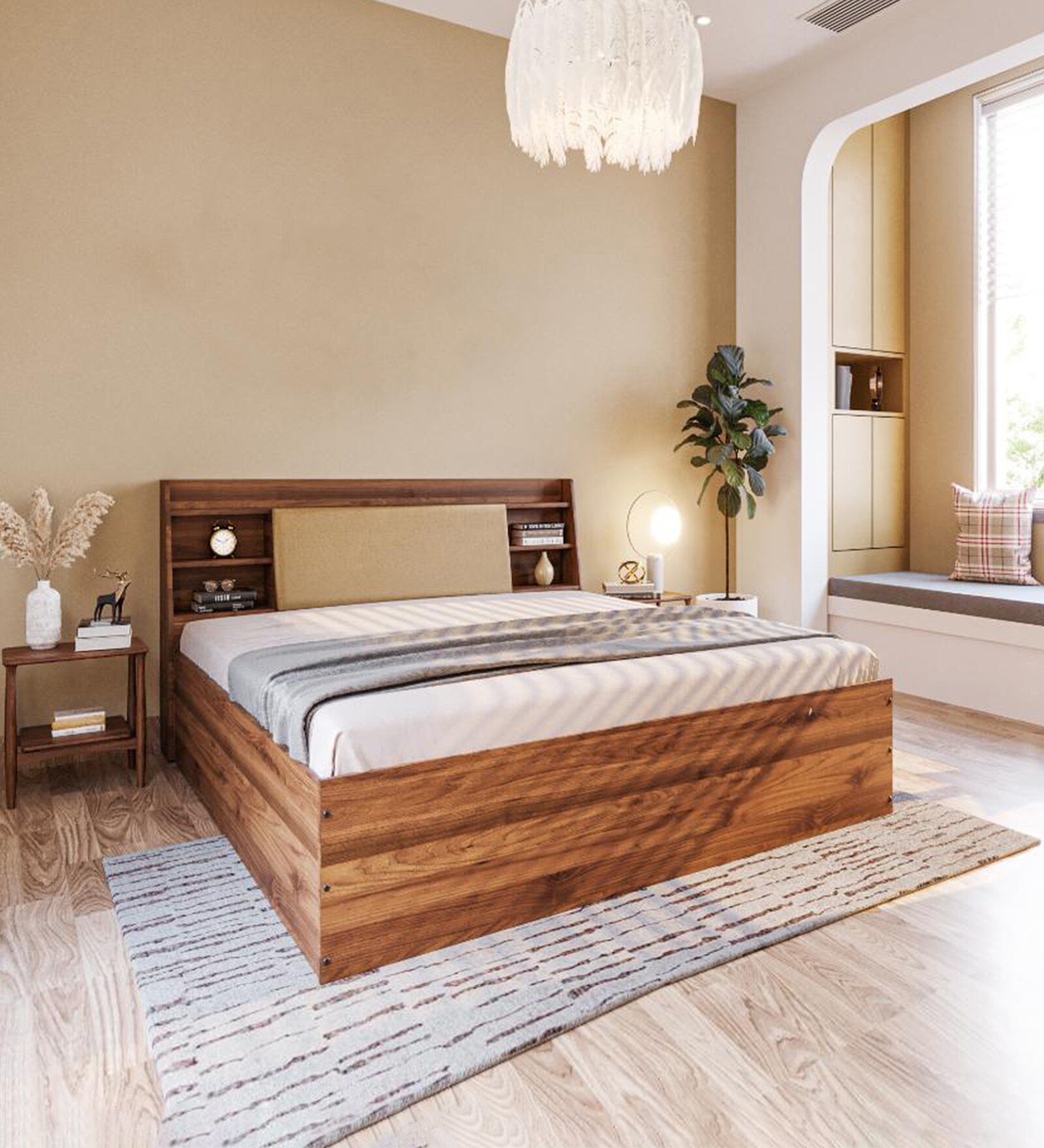 Leo King Size Bed In Columbian Walnut Colour With Box Storage