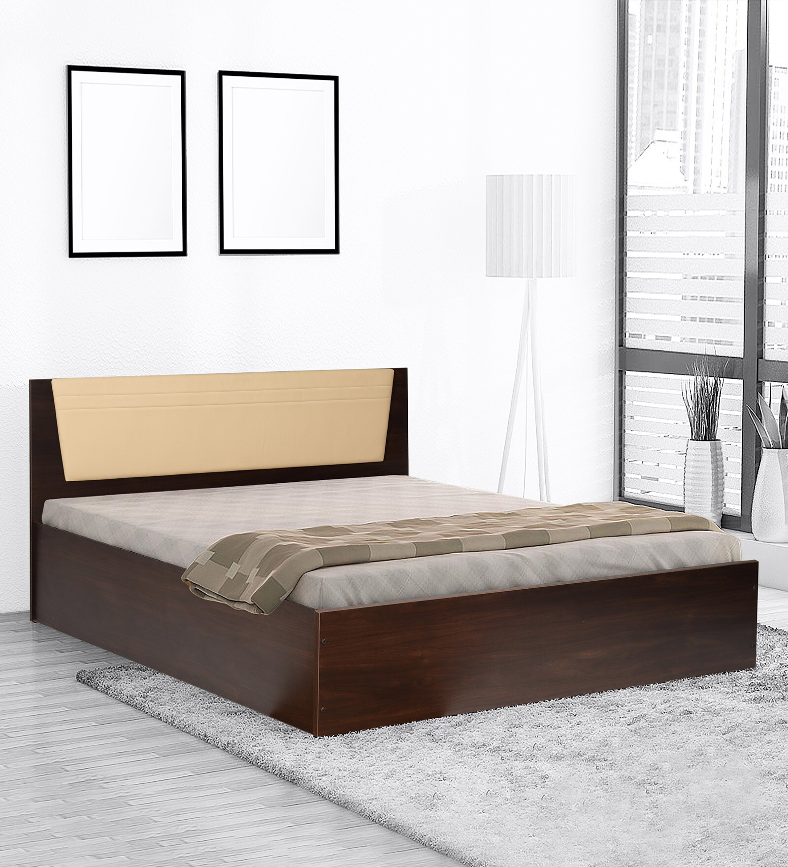 Leo Queen Size Bed in Walnut Finish