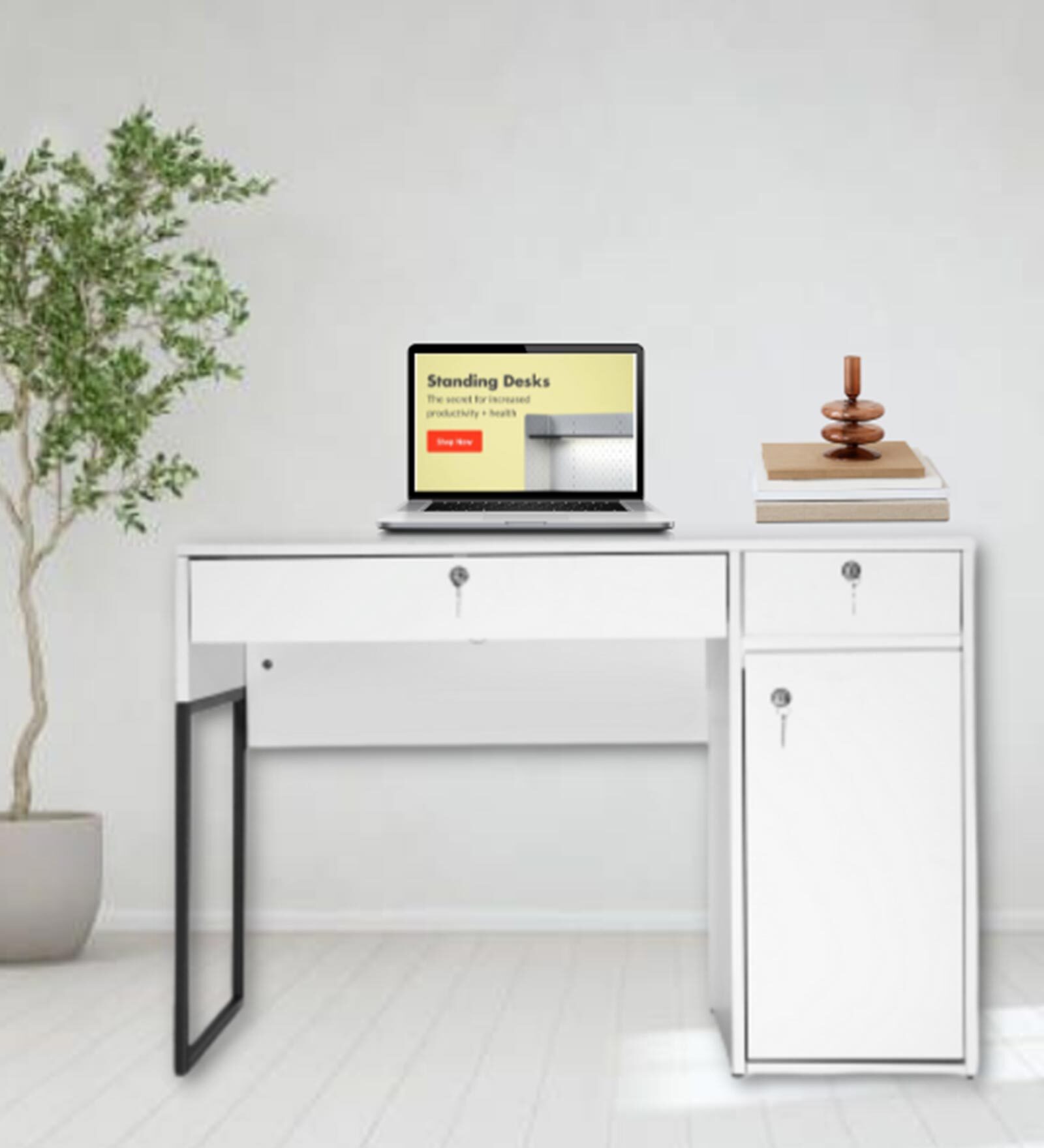 Leo Study Table with Storage in White Colour Leo Study Table with Storage in White Colour