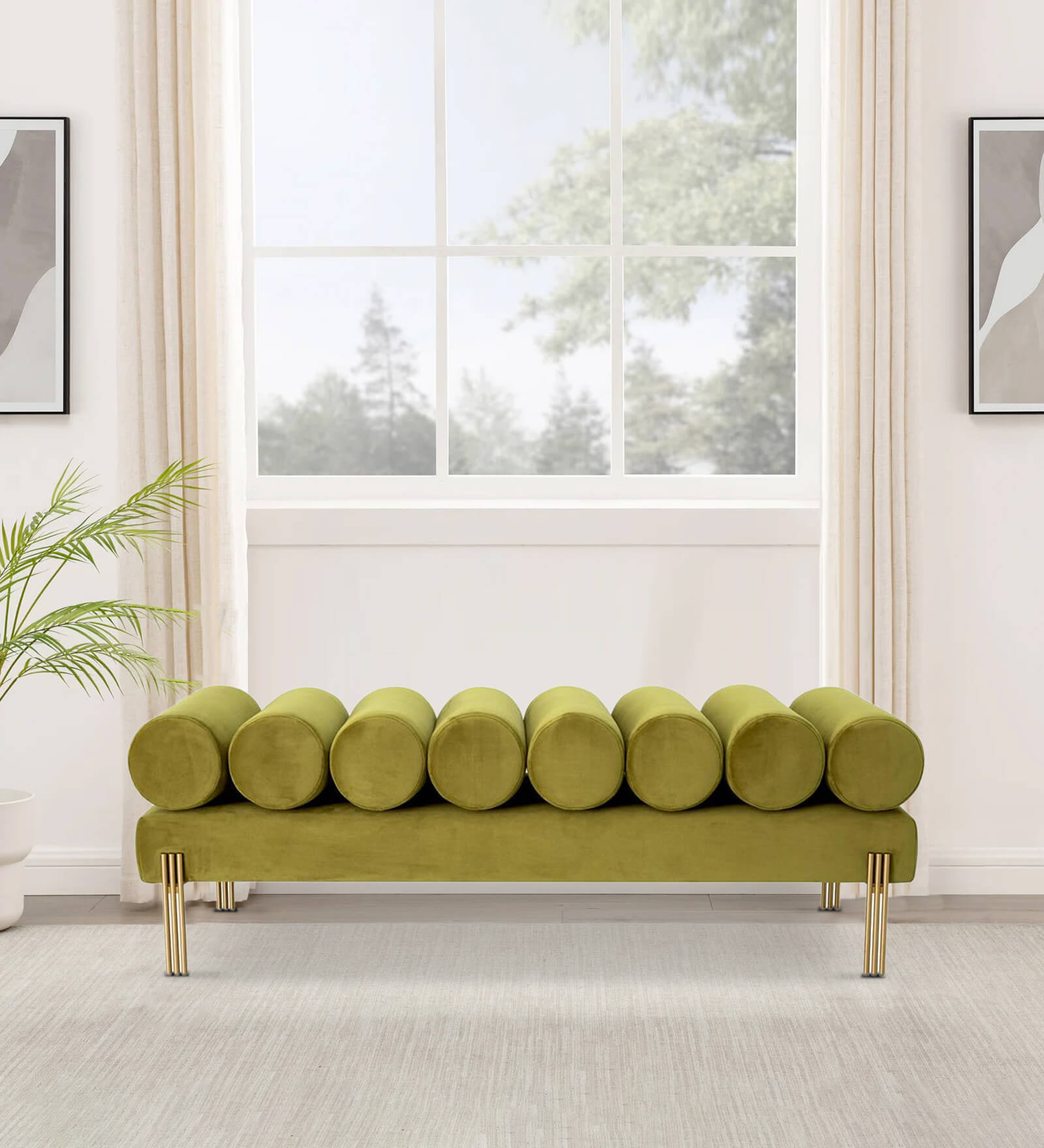 Leo Velvet Sofa Bench in Chartreuse Colour