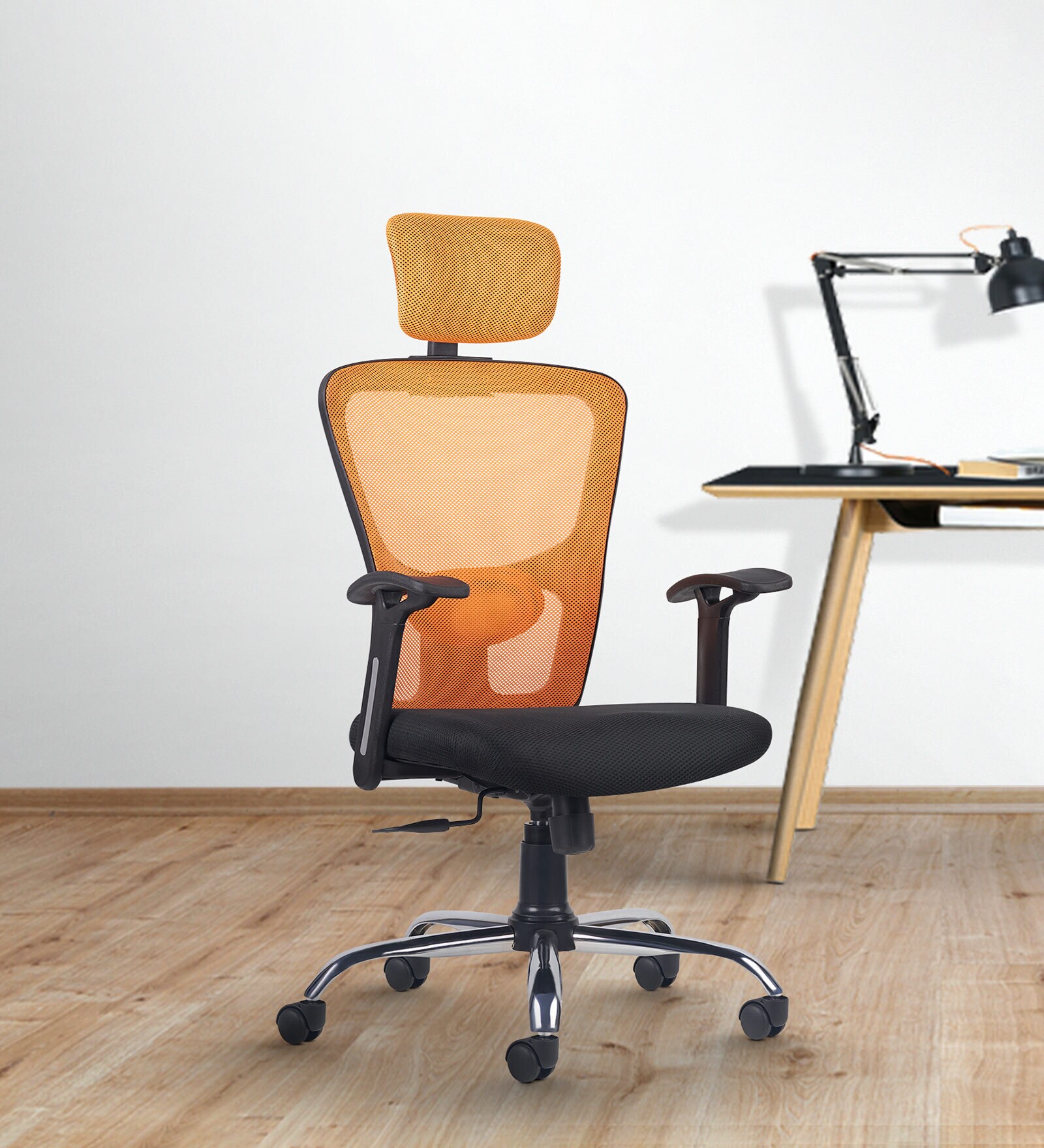 Buy Leo Wave Breathable Mesh Ergonomic Chair in Orange Colour at 42