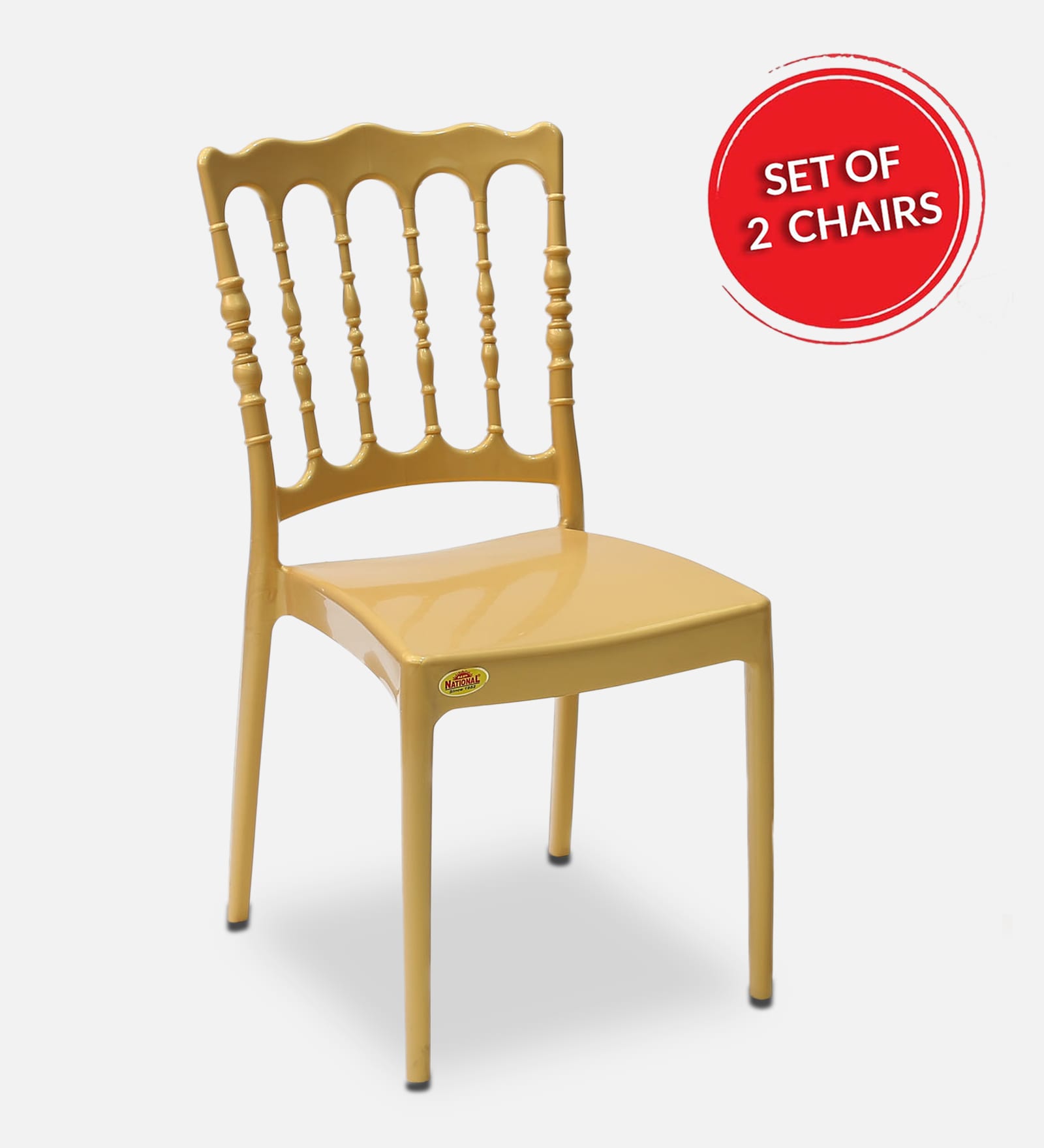 Leon Plastic Chairs in Gold Finish (Set Of 2)