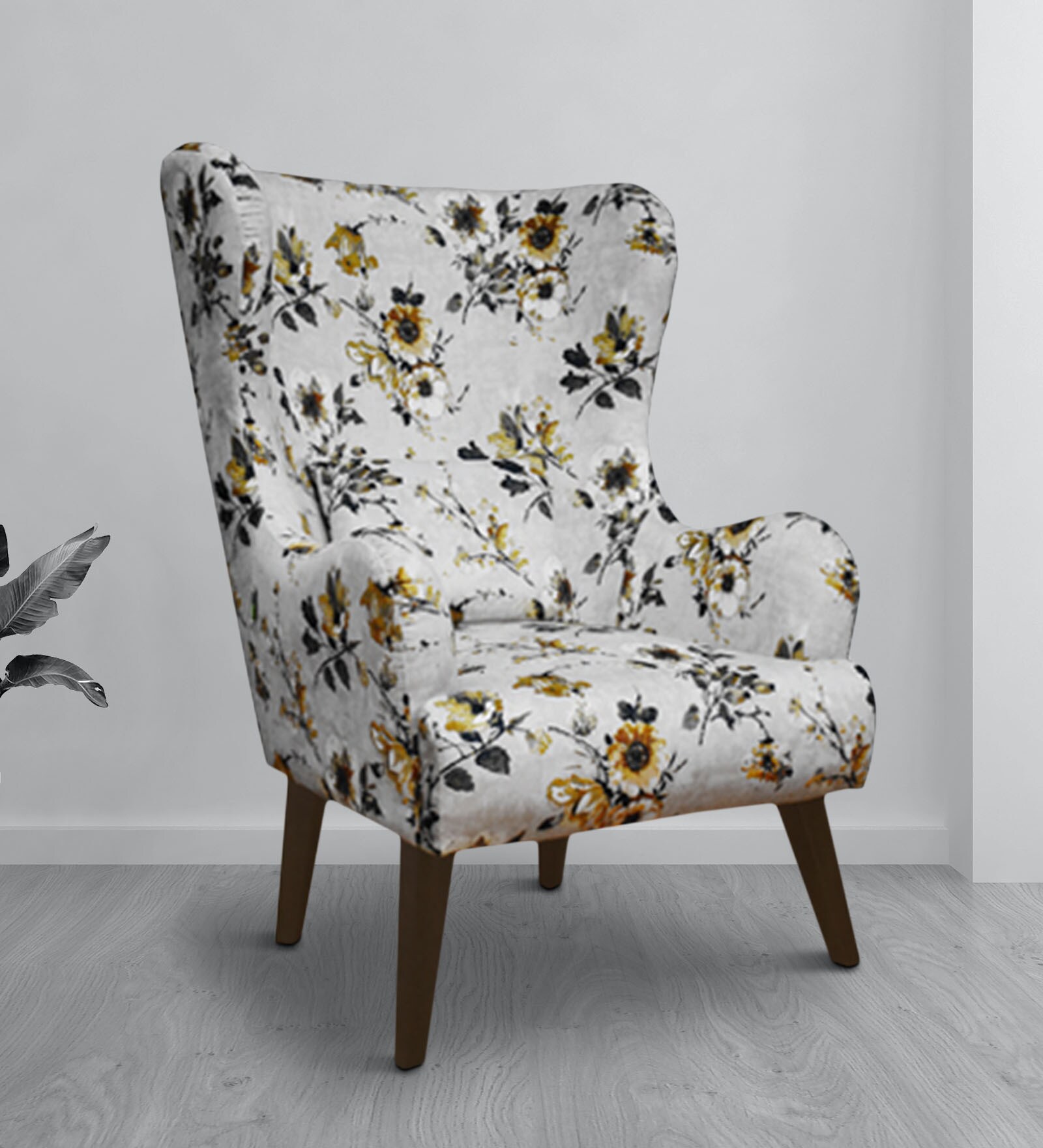 Leon Fabric Wing Chair in Grey Colour