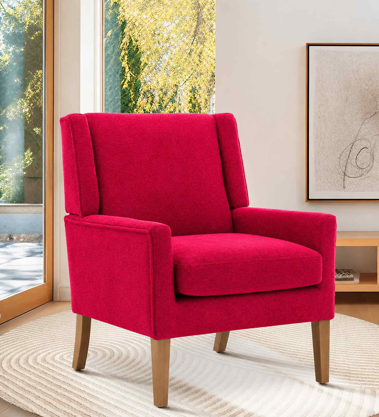 Leston Boucle Fabric Lounge Chair In Red Colour