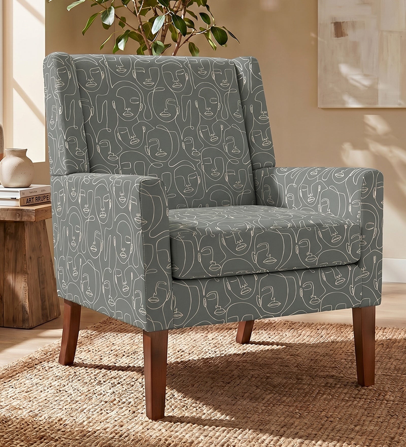 Leston Walnut Finish Printed Canvas Chair Leston Walnut Finish Printed Canvas Chair